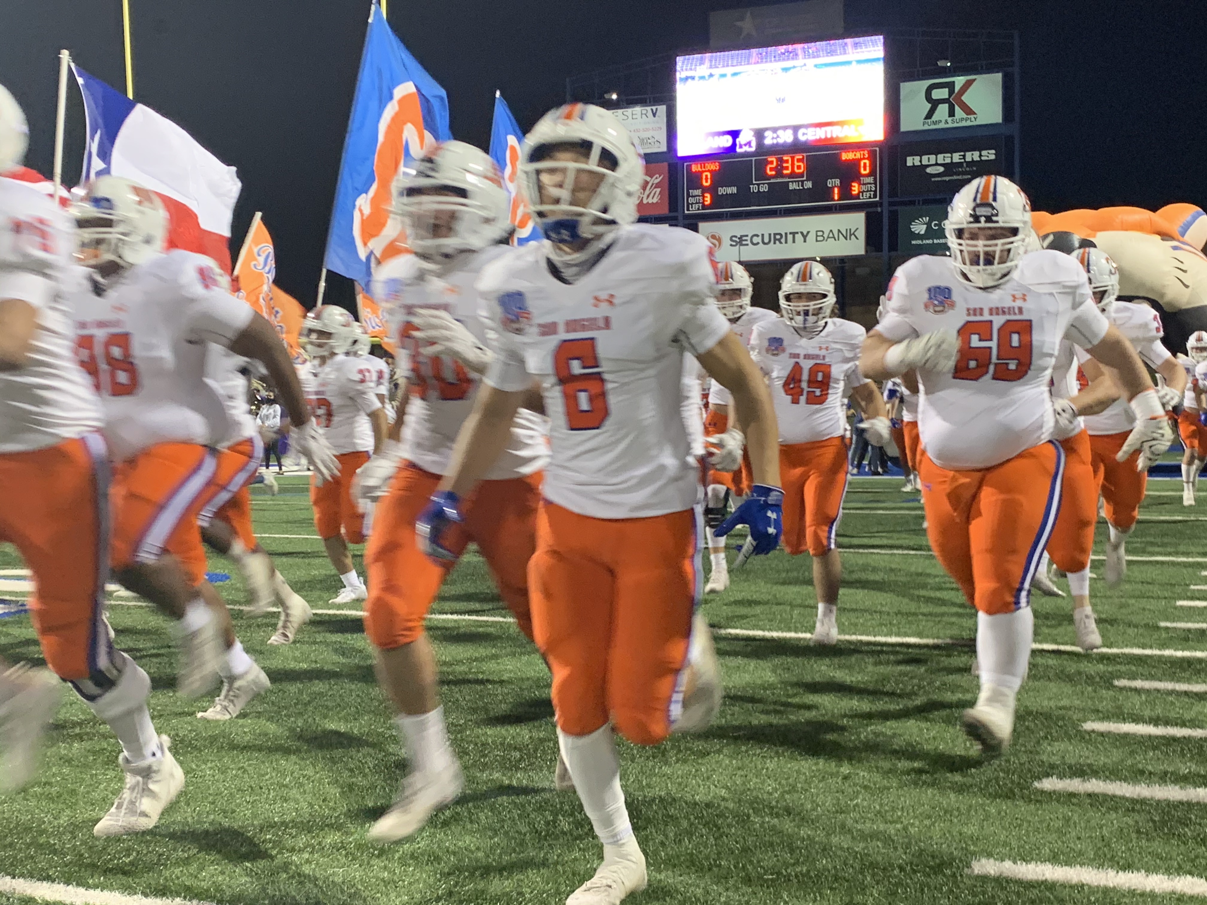 The San Angelo Central Bobcats take the field at Grande Communications Stadium to take on Midland on Nov. 7, 2020. (LIVE! Photo/Ryan Chadwick)