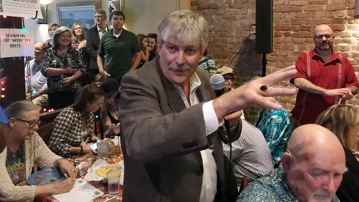 David Currie at a rally for Beto O'Rourke in 2017