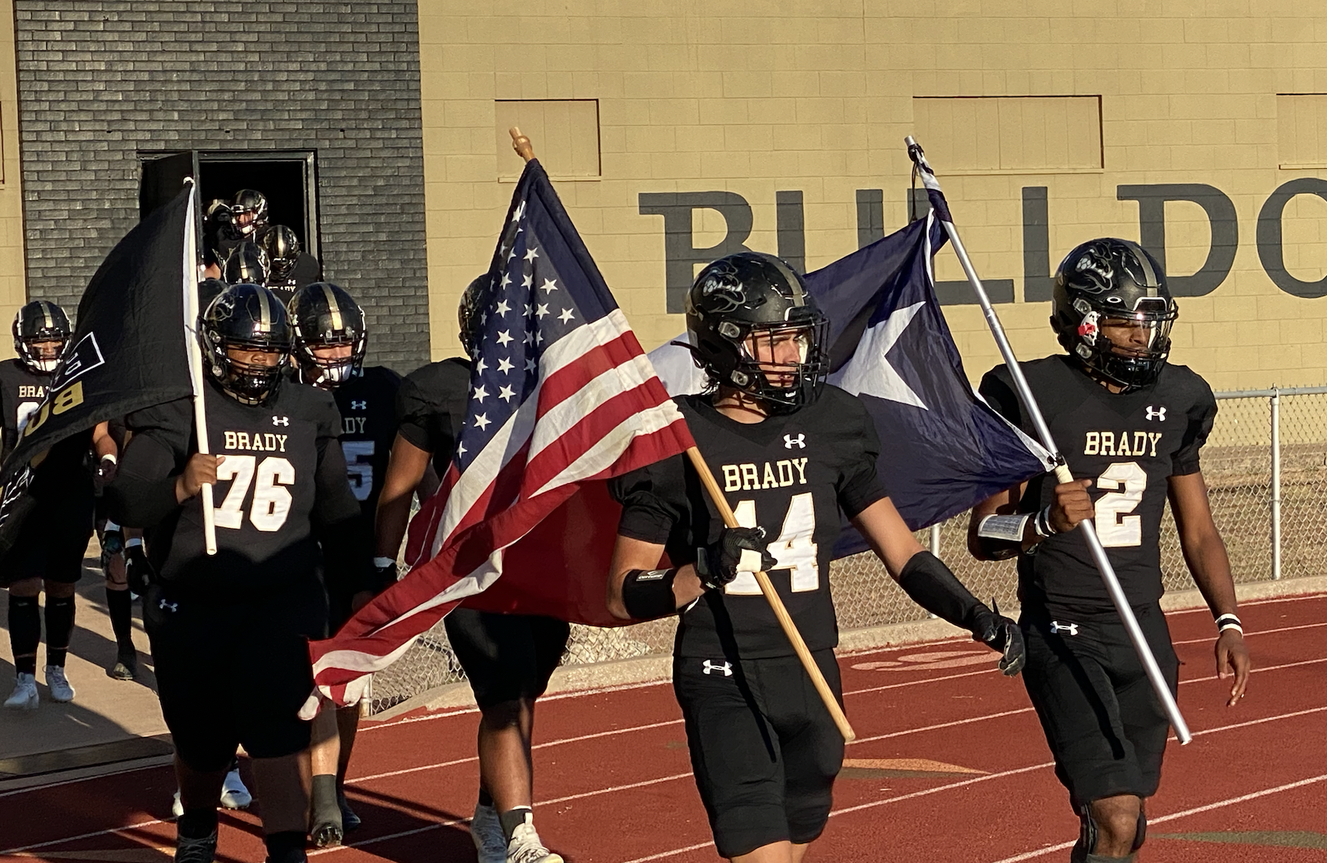 The Brady Bulldogs take the field against the Coleman Bluecats.