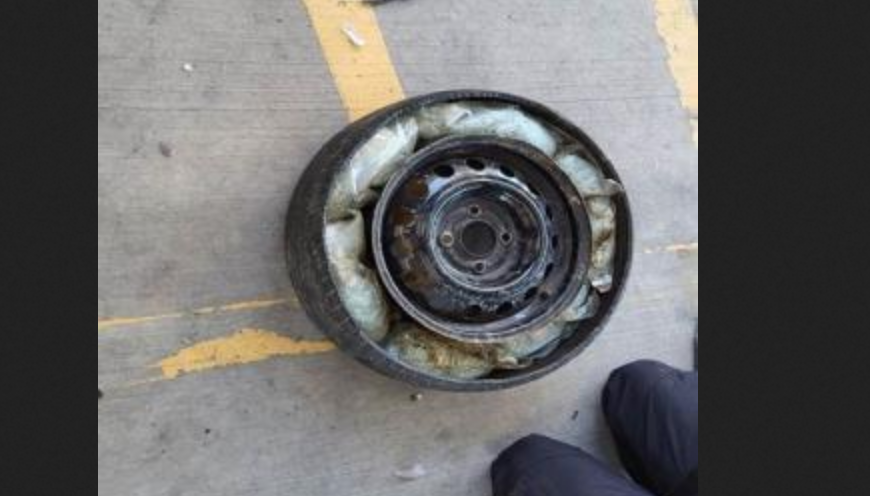 Fentanyl bundles in spare tire (Courtesy CBP)