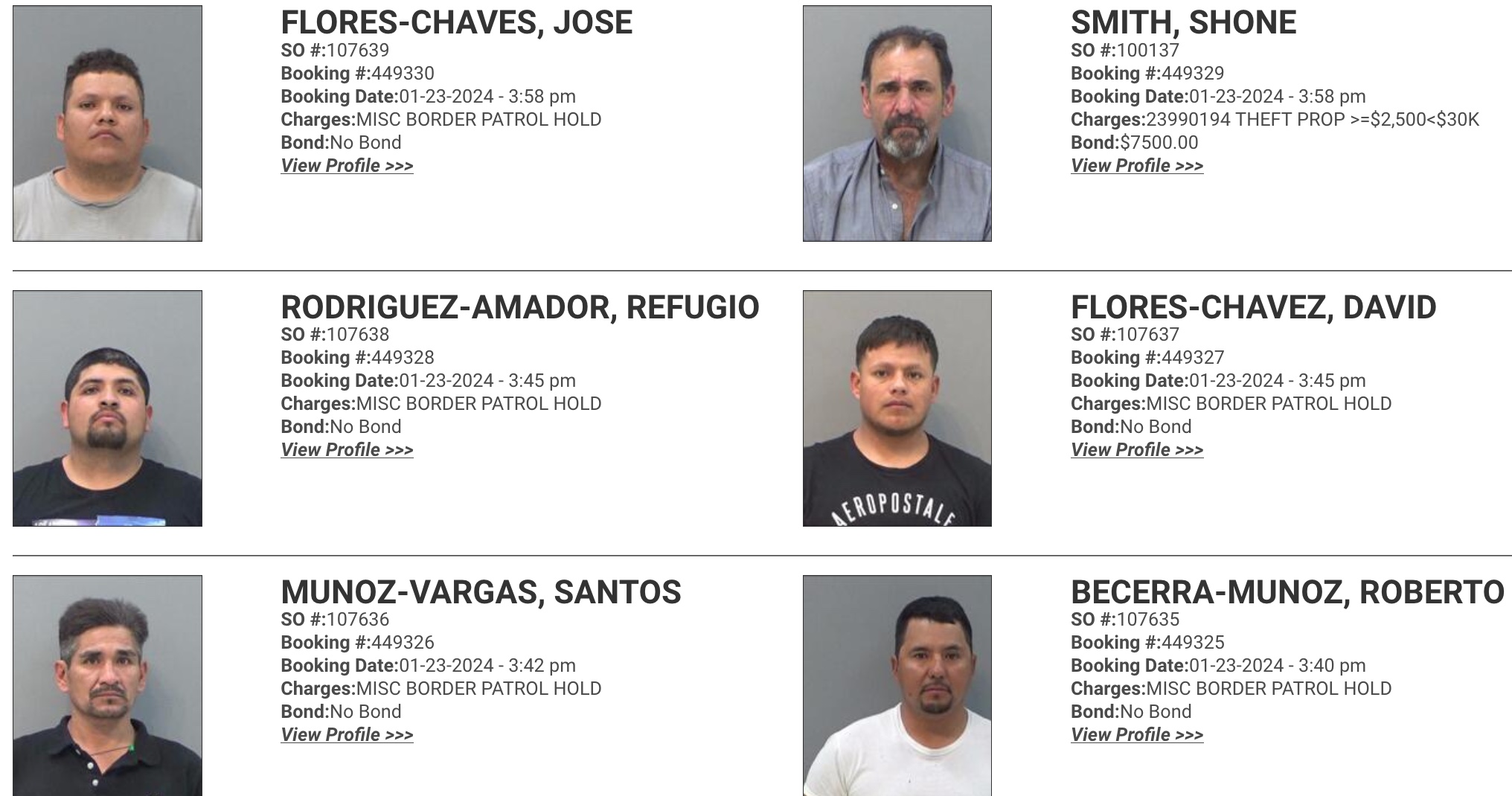 Illegal Alien Mugshots 1.23.24 (Courtesy TGCSO)