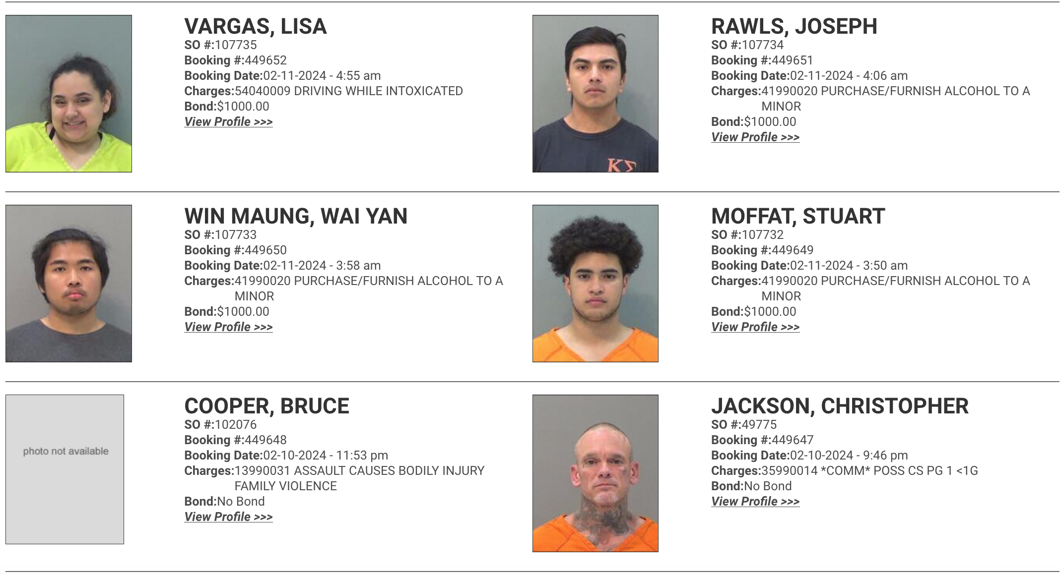 Mugshots 2.11.24 (Courtesy TGCSO)