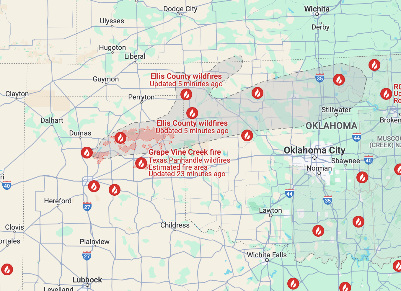 Panhandle Wildfire Map 2.24 (Courtesy Google)