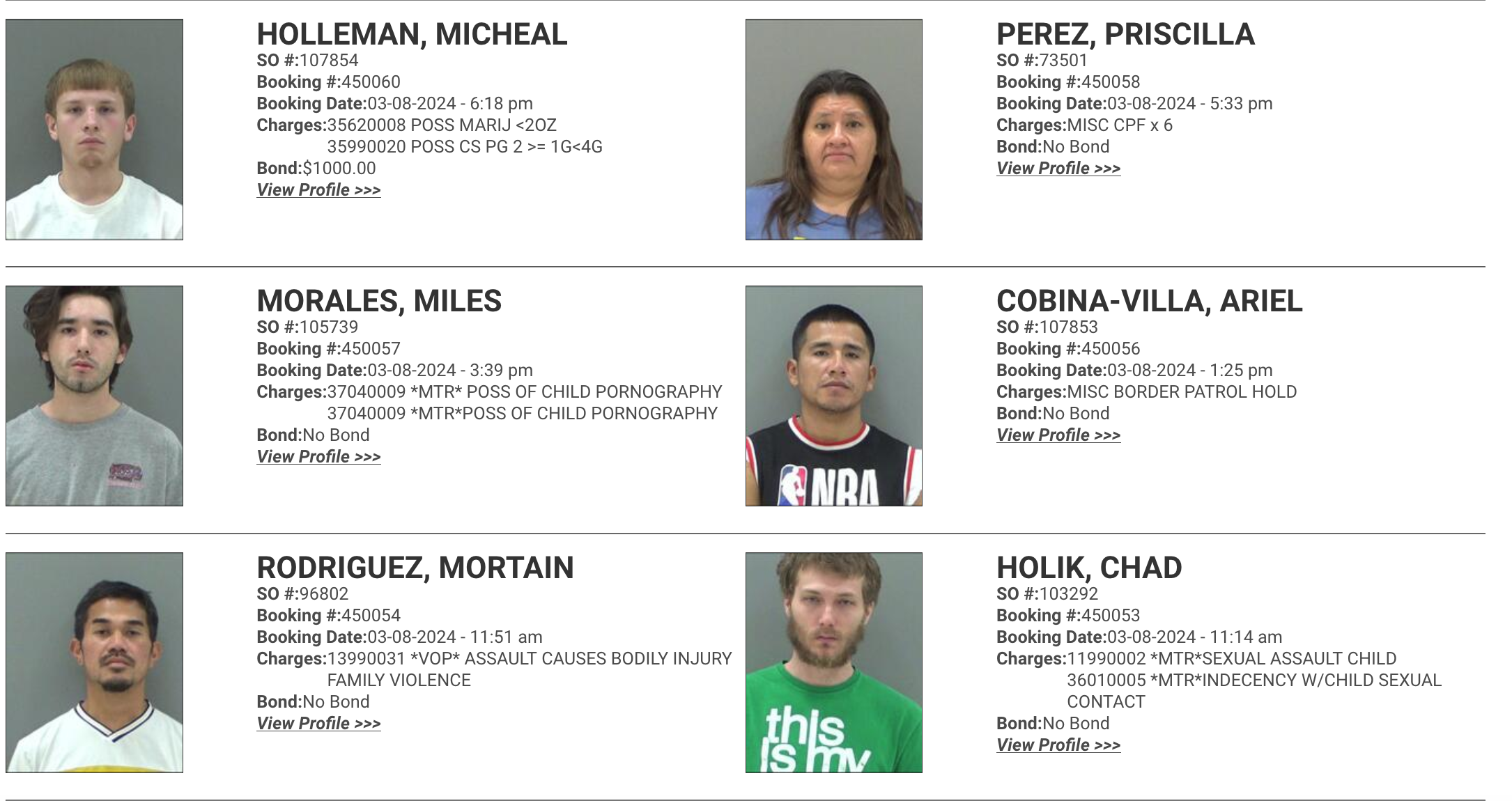 Booking Report 3.9.24 Courtesy TGCSO