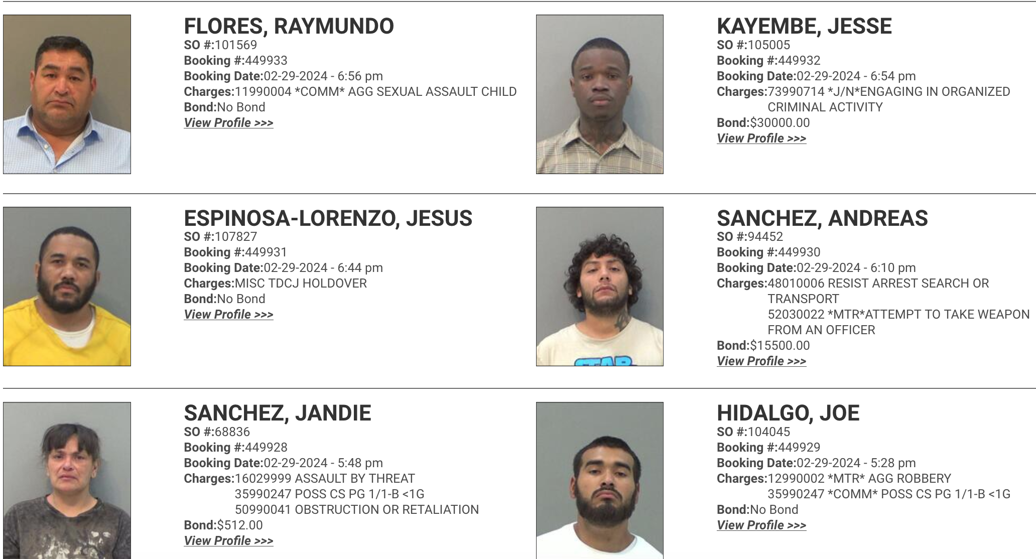 Thursday Mugshots Courtesy TGCSO