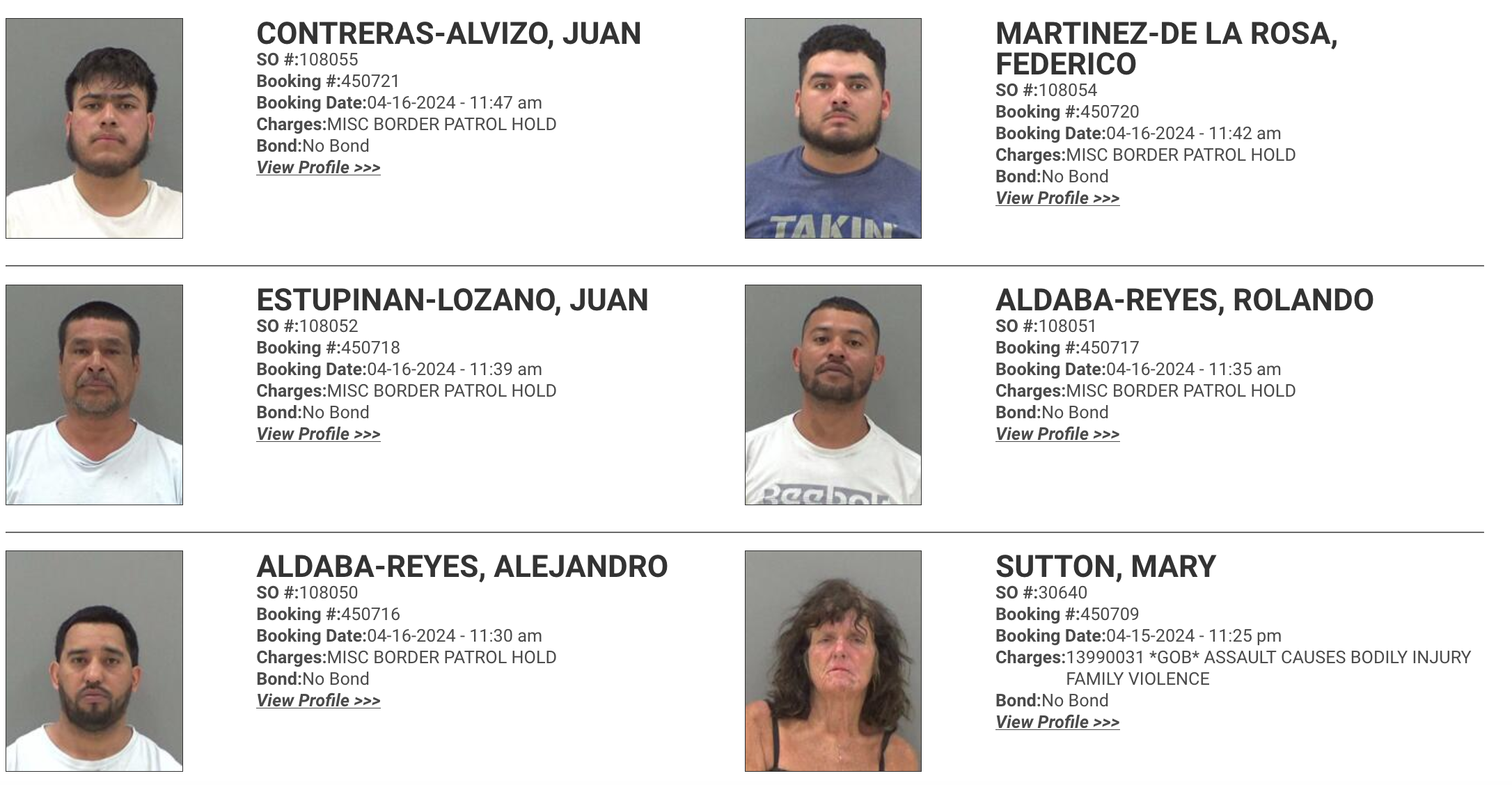 Illegal Aliens Jailed 4.17.24 Courtesy TGCSO