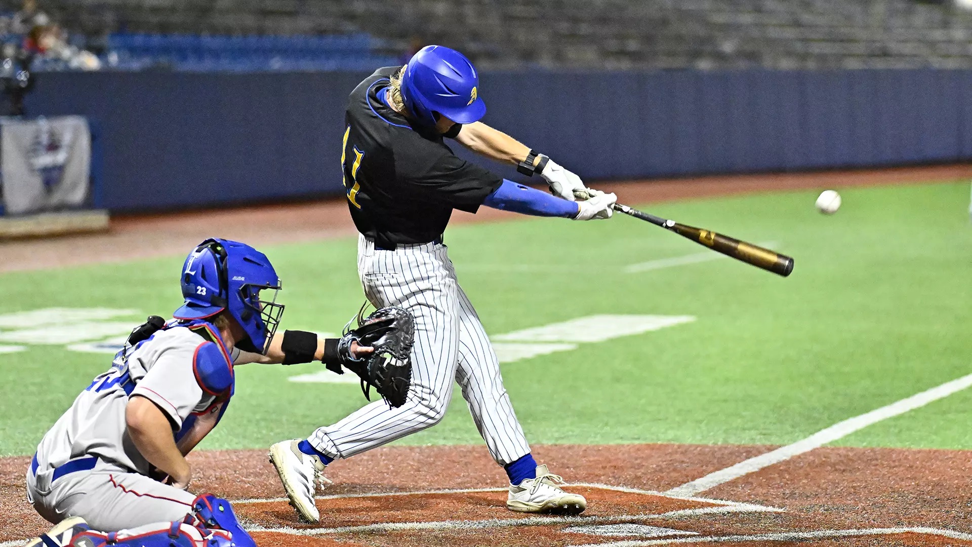 Angelo State's Justin Harris drove in a run during the Rams' loss to Lubbock Christian on Thursday in their Lone Star Conference Tournament opener.