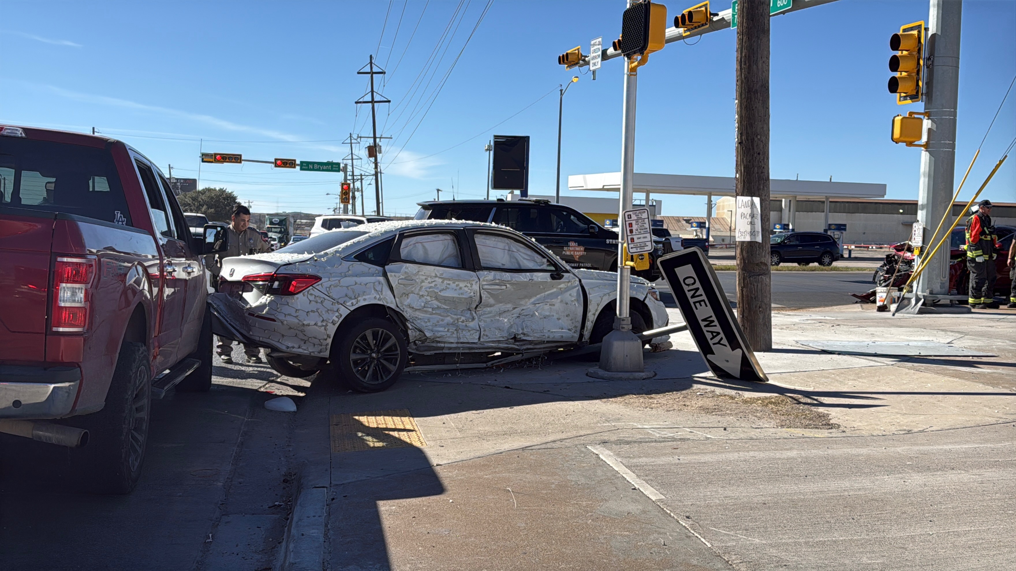 A three-vehicle crash is backing up traffic Friday at the intersection of Bryant Boulevard and 29th Street.