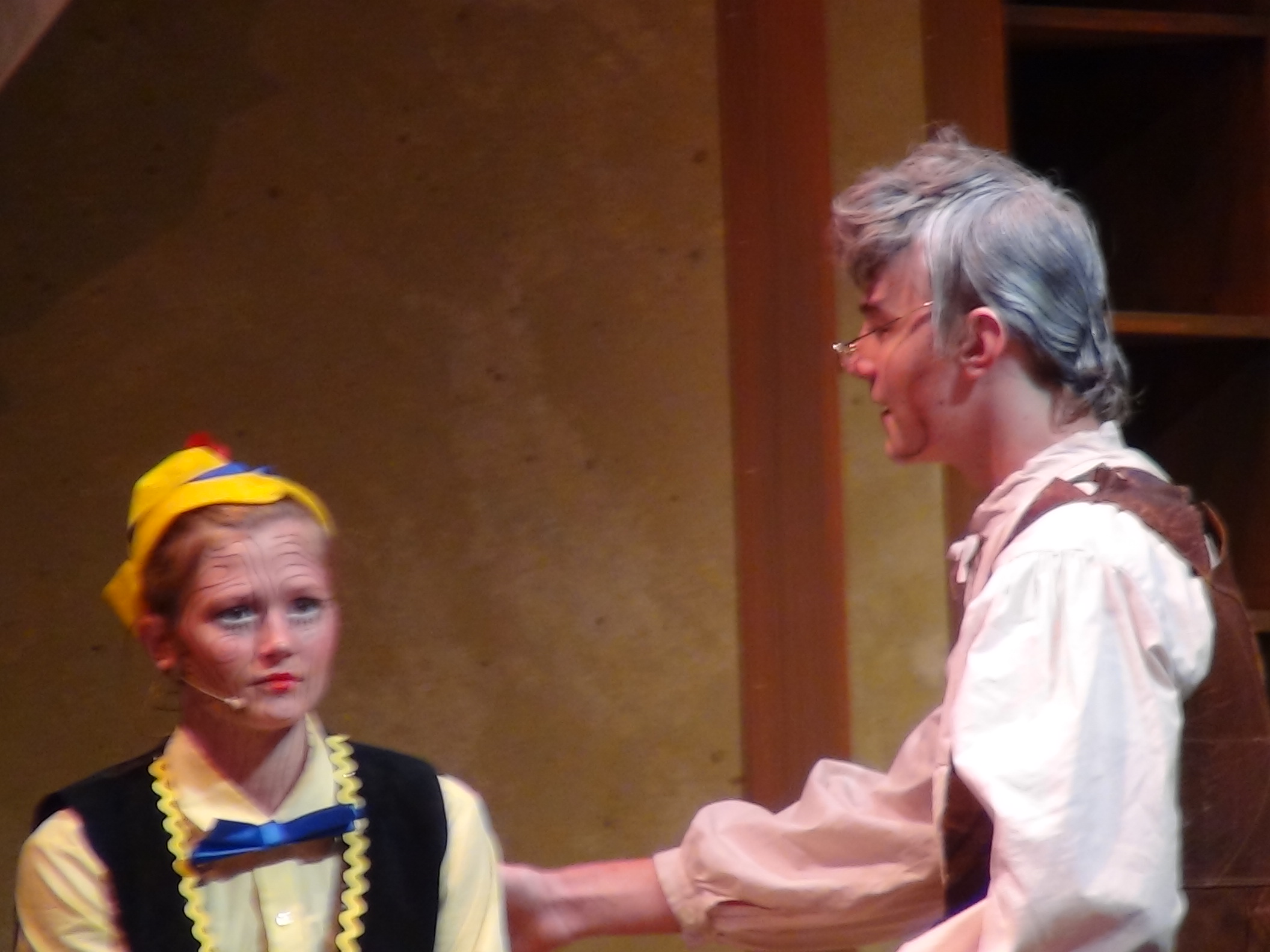 Gepetto talks to Pinocchio (LIVE! photo by Cheyenne Benson)