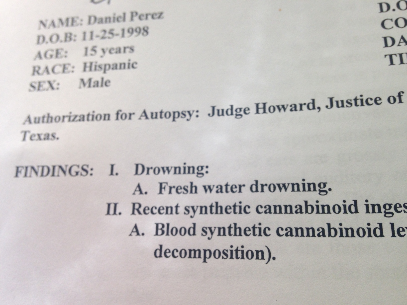 The autopsy report for Daniel Perez arrived in San Angelo this week. (LIVE! Photo/Chelsea Reinhard)