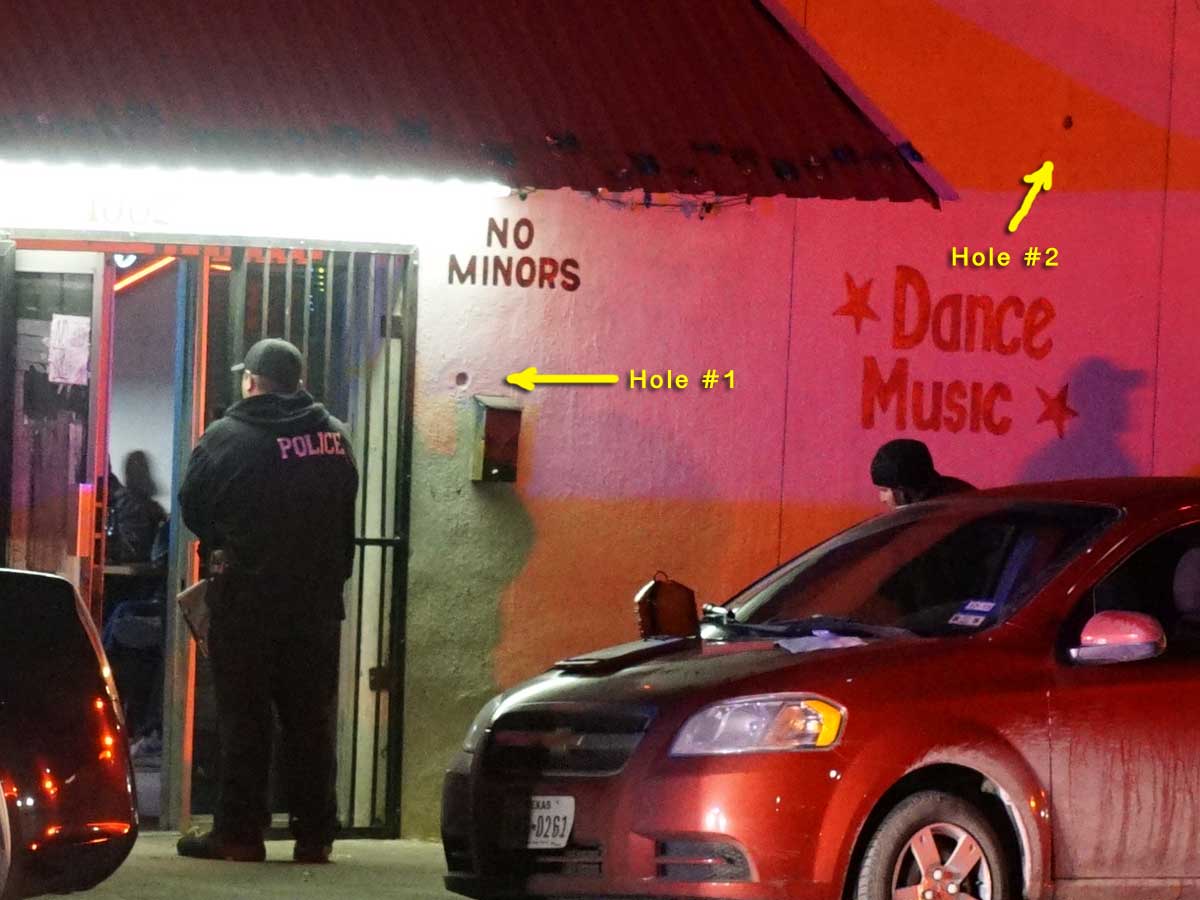 Holes in the facade of Eva's Place, 1001 MLK. (LIVE! Photo/John Basquez)