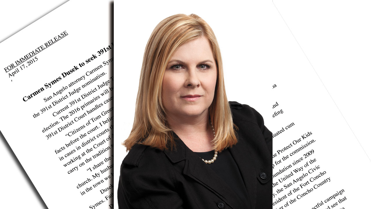 Carmen Symes Dusek has announced plans to run for retiring Judge Tom Gossett&amp;#039;s 391st District Court seat. (Contributed Photo/Gus Clemens)