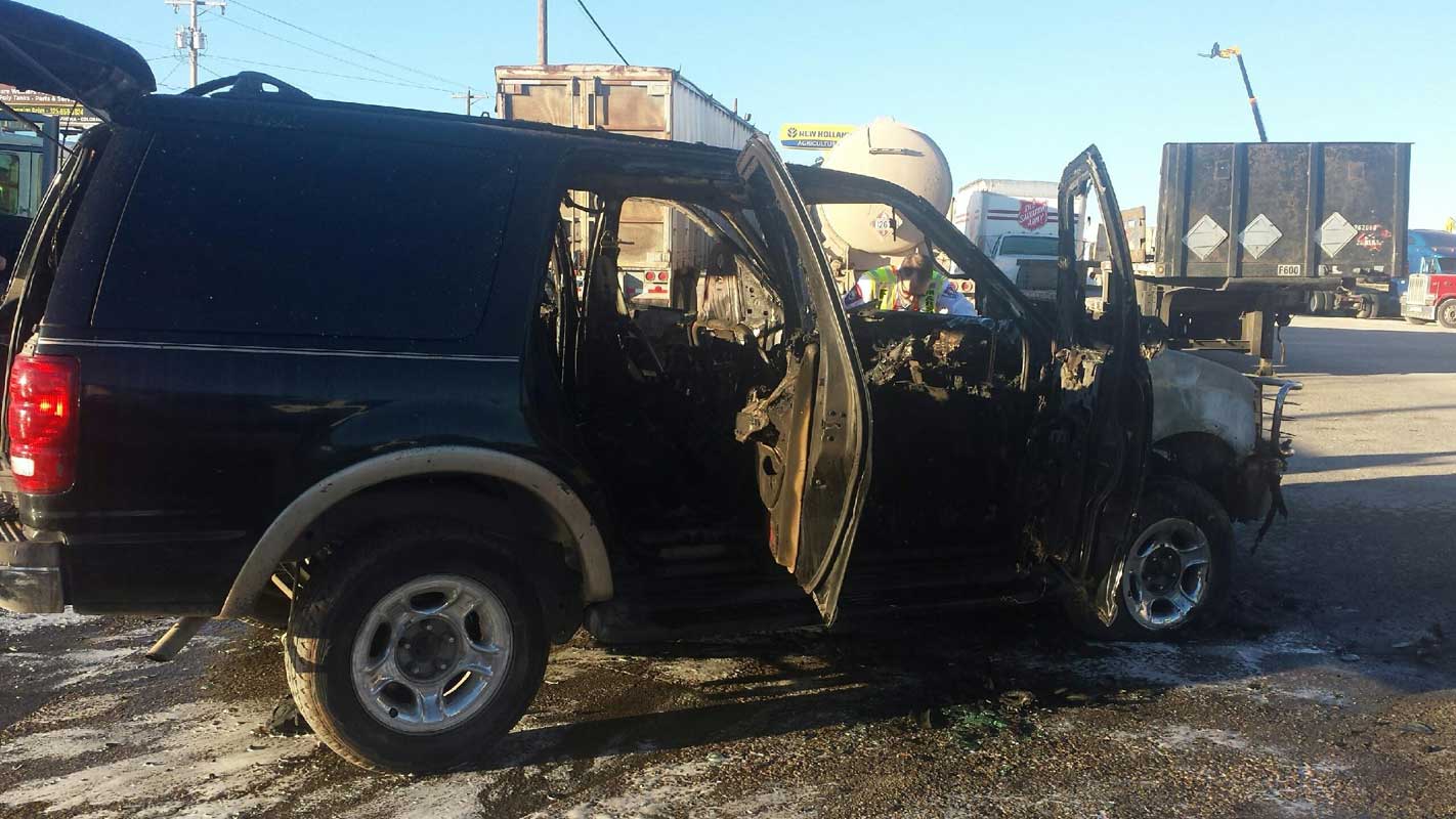 The Ford Expedition after the fire was extinguished. (LIVE! Photo/Amanda Henson)