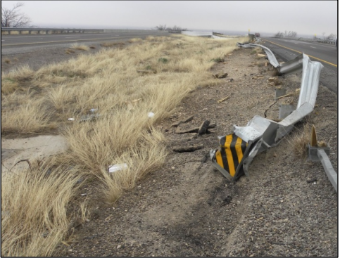 A damaged guardrail could have caused the TDCJ bus to plummet from the bridge on Jan. 14. (Photo/TxDPS)