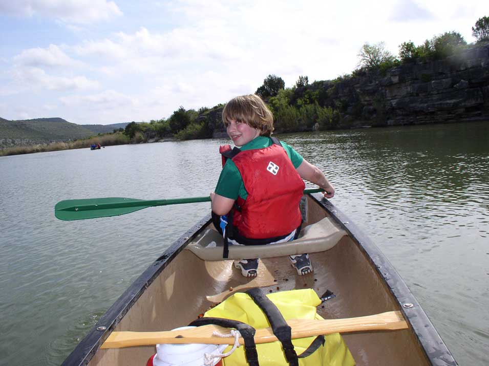 My son, Hayden, 10-years-old, proved to be a stronger bowman than I expected. Here, in the peaceful blue-green waters of the Pecos River, just south of the first set of rapids from Pandale. (LIVE! Photo/Joe Hyde)