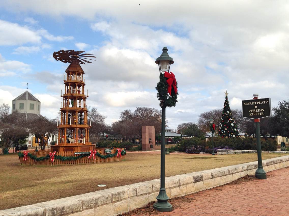The Fredericksburg Marktplatz features an authentic Christmas pyramid, the community tree and a replica of the Vereinskirche. (LIVE! Photo/Chelsea Reinhard)