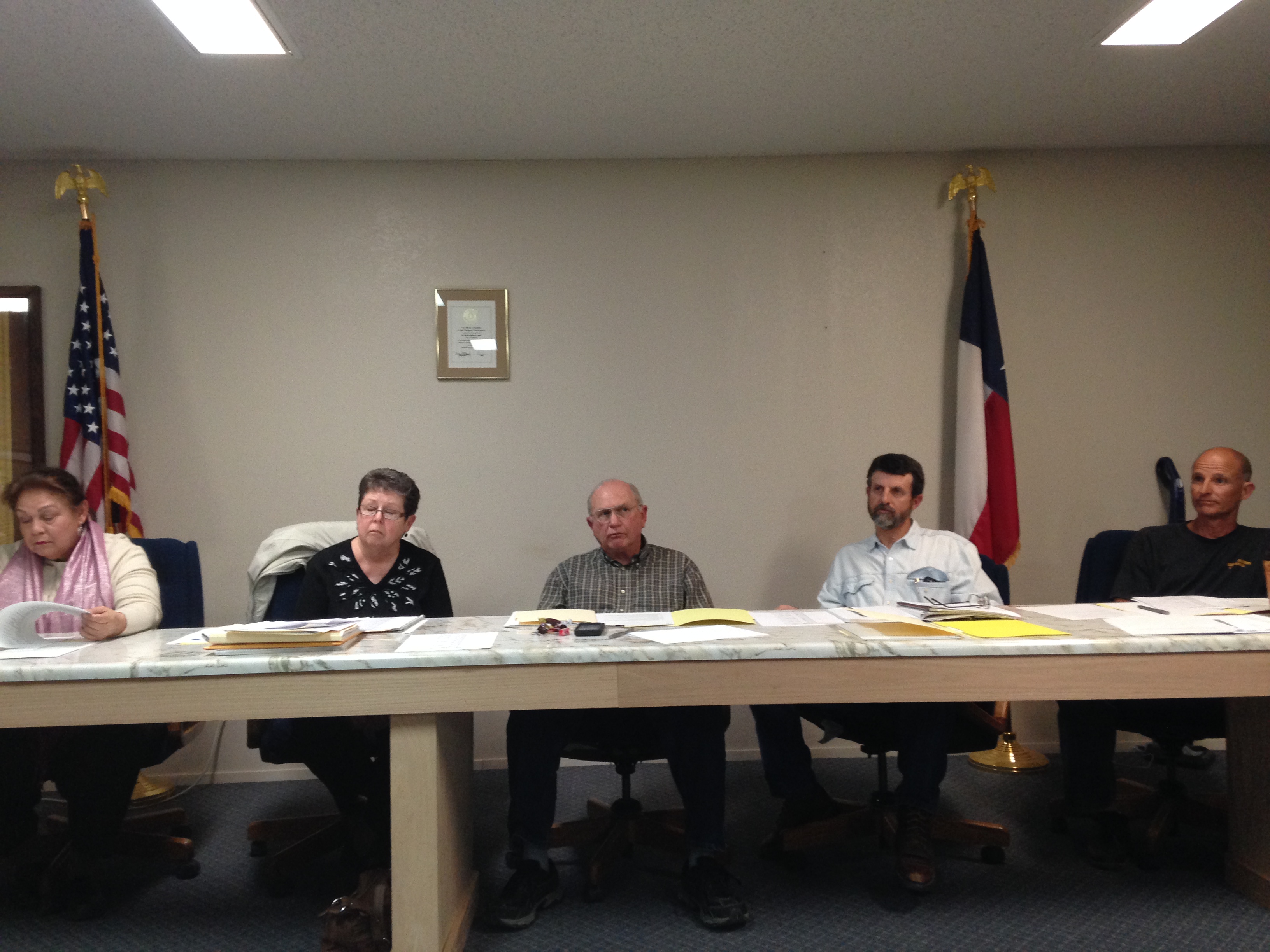 Mertzon city council. Mayor Carol Shaw is second from left. Terry Criner is second from right, followed by Jin Tharp. (LIVE! Photo/Chelsea Reinhard)