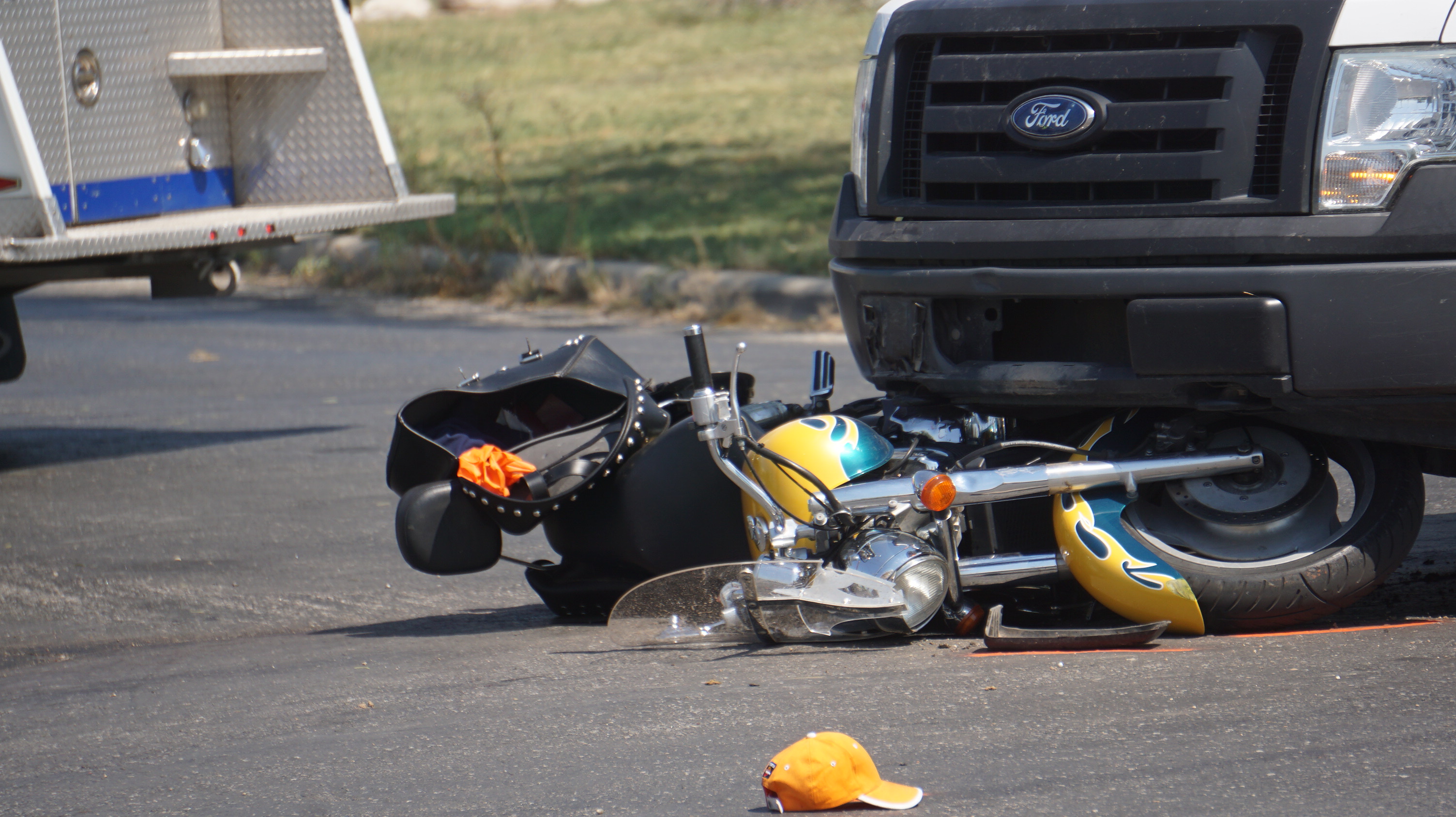 The 2002 Honda Shadow motorcycle that crashed with a Water Department F-150