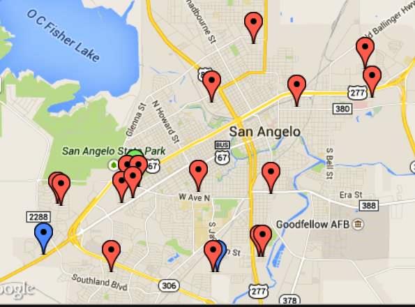 A map of auto burglaries committed between Jan. 22 and Jan. 26.