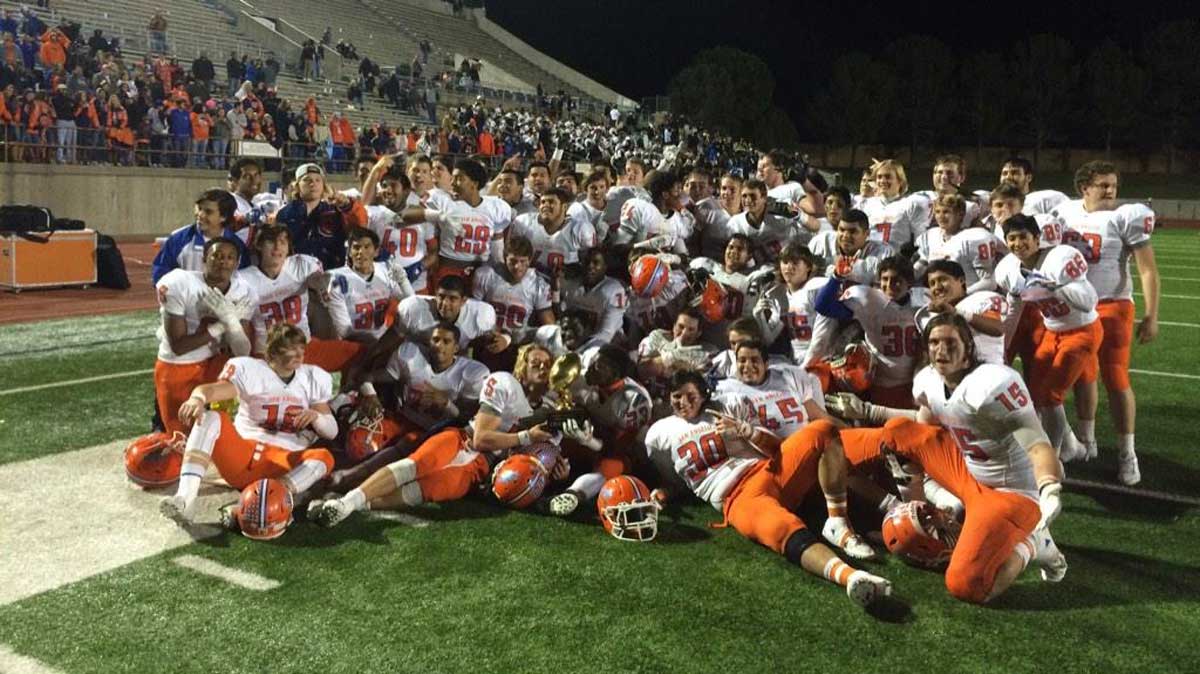 The 2014 San Angelo Central varsity football team last week after defeating Odessa Permian to win outright the district championship. (Contributed via @sanangelobobcat on Twitter)
