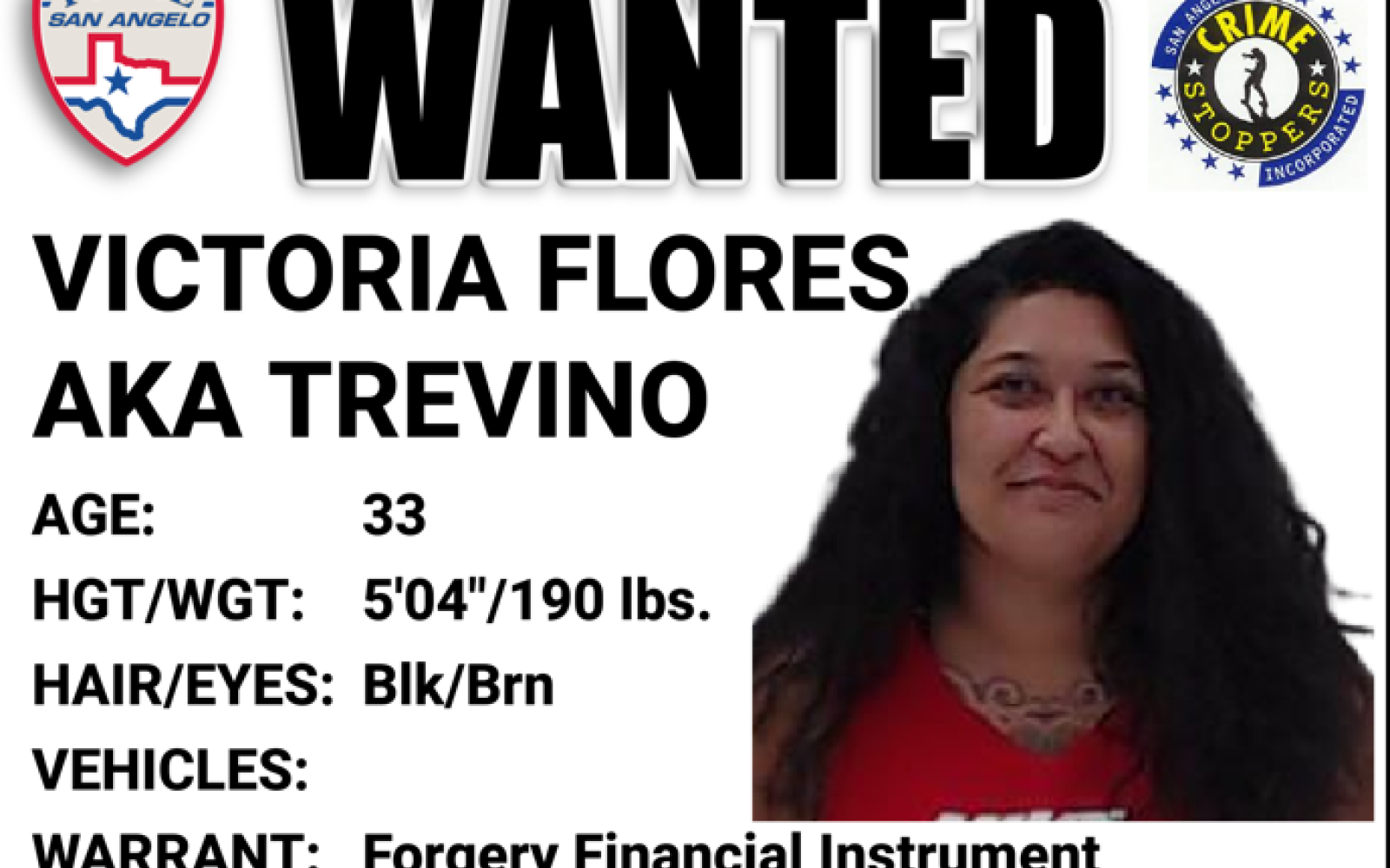 Victoria Flores AKA Trevino's Wanted Poster