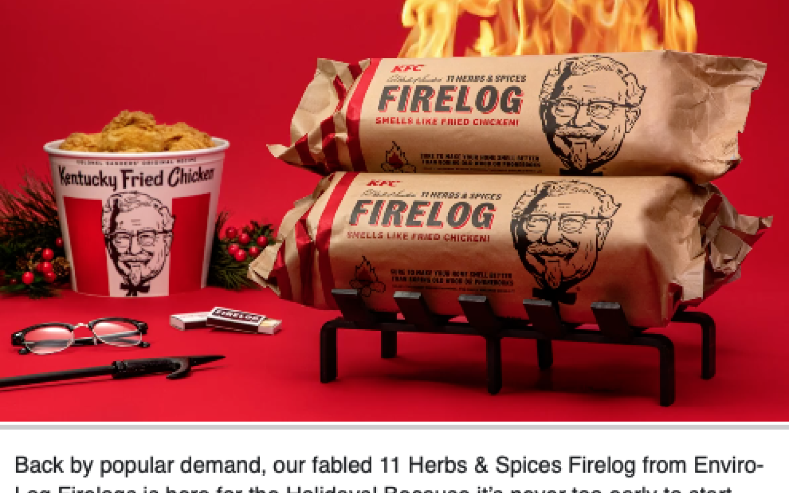 KFC fried chicken-scented 11 Herbs & Spices Firelog