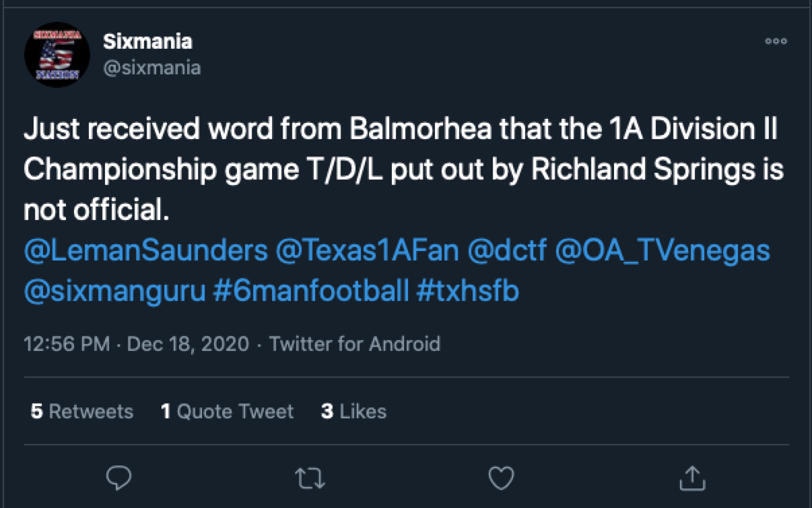 SixMania Tweet