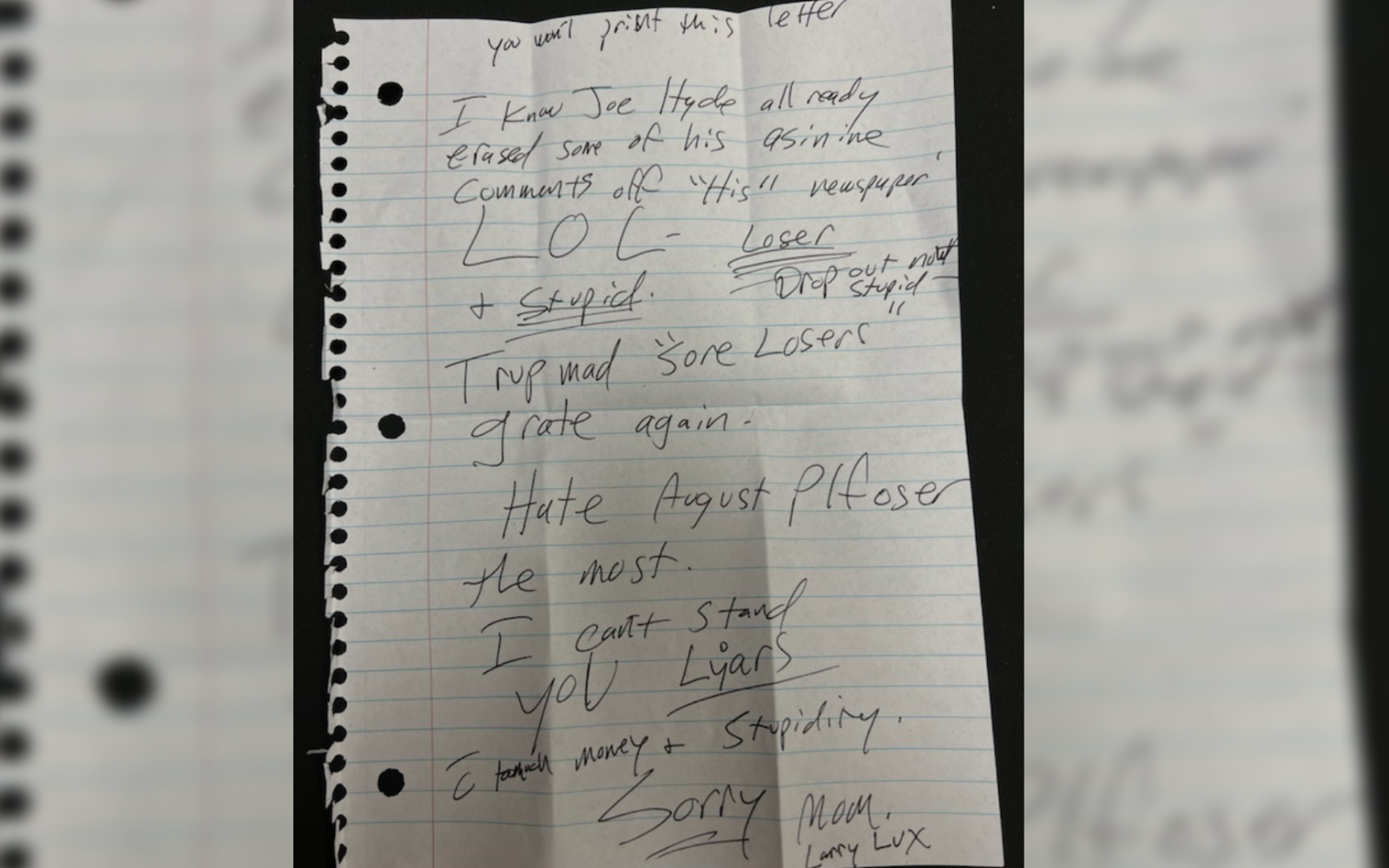 Letter to San Angelo LIVE! from Larry Lux