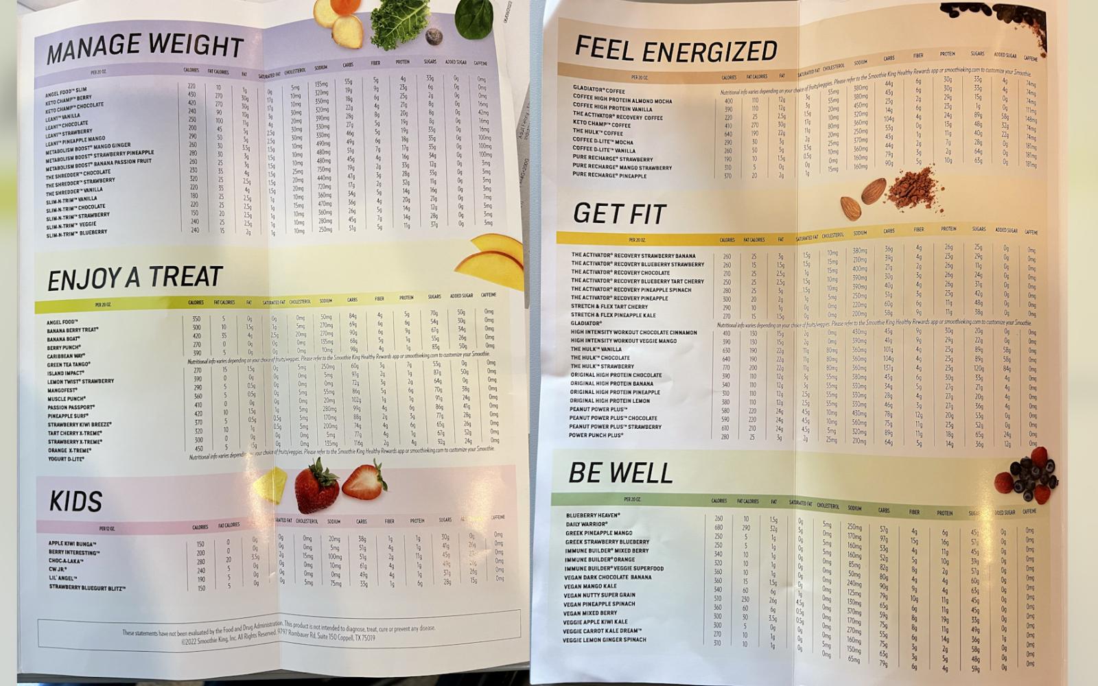 Smoothie King Menu