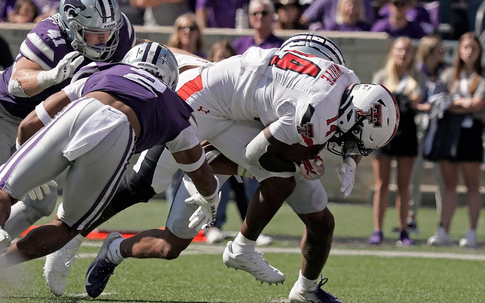 Texas Tech's Baylor Cupp (88) scores a touchdown during the second half of an NCAA college football game against Texas, Saturday, Sept. 24, 2022, in Lubbock, Texas. (AP Photo/Brad Tollefson)