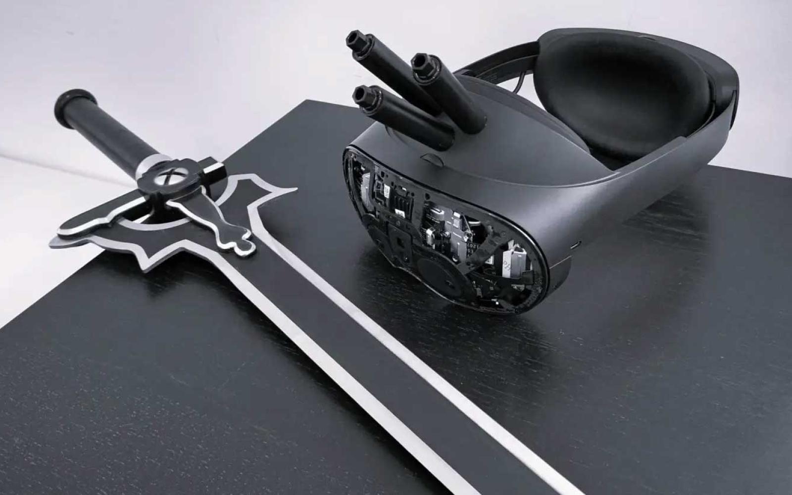 Oculus Rift VR setup called NerveGear, which allows the user to play a game in virtual reality.