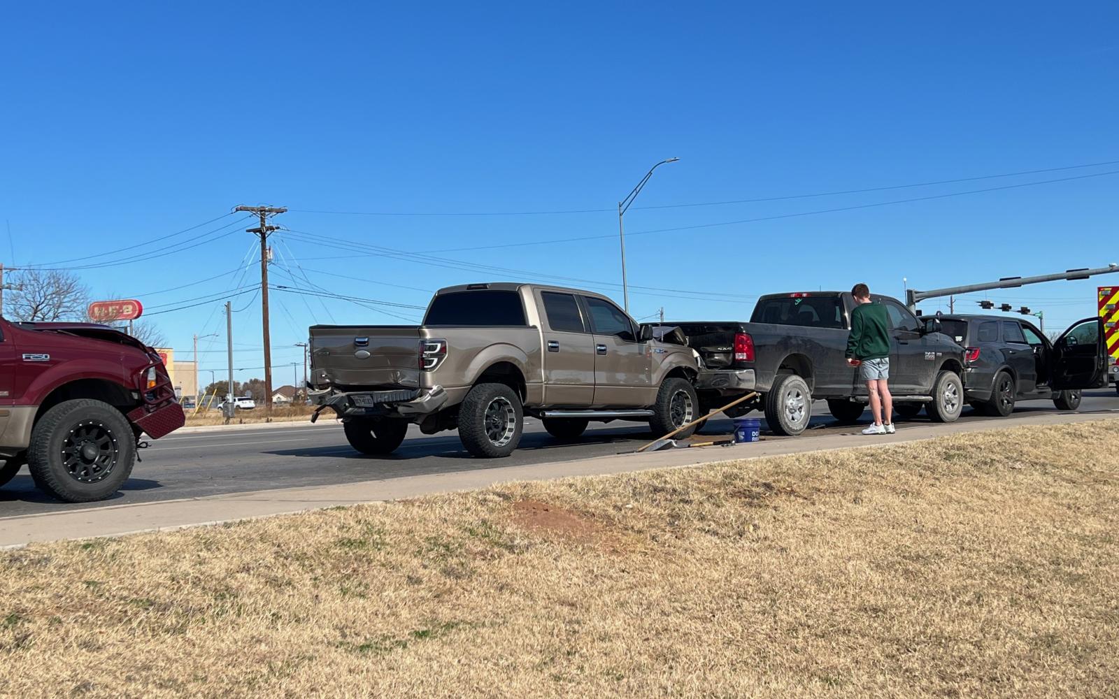 3 Large Pickups Ram the Rear of a Dodge Durango and Snarl Traffic