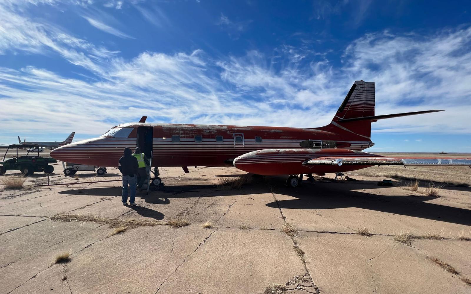 The Jetstar could cruise at 0.8 mach, which is around 570 mph. But today, it has no engines. 