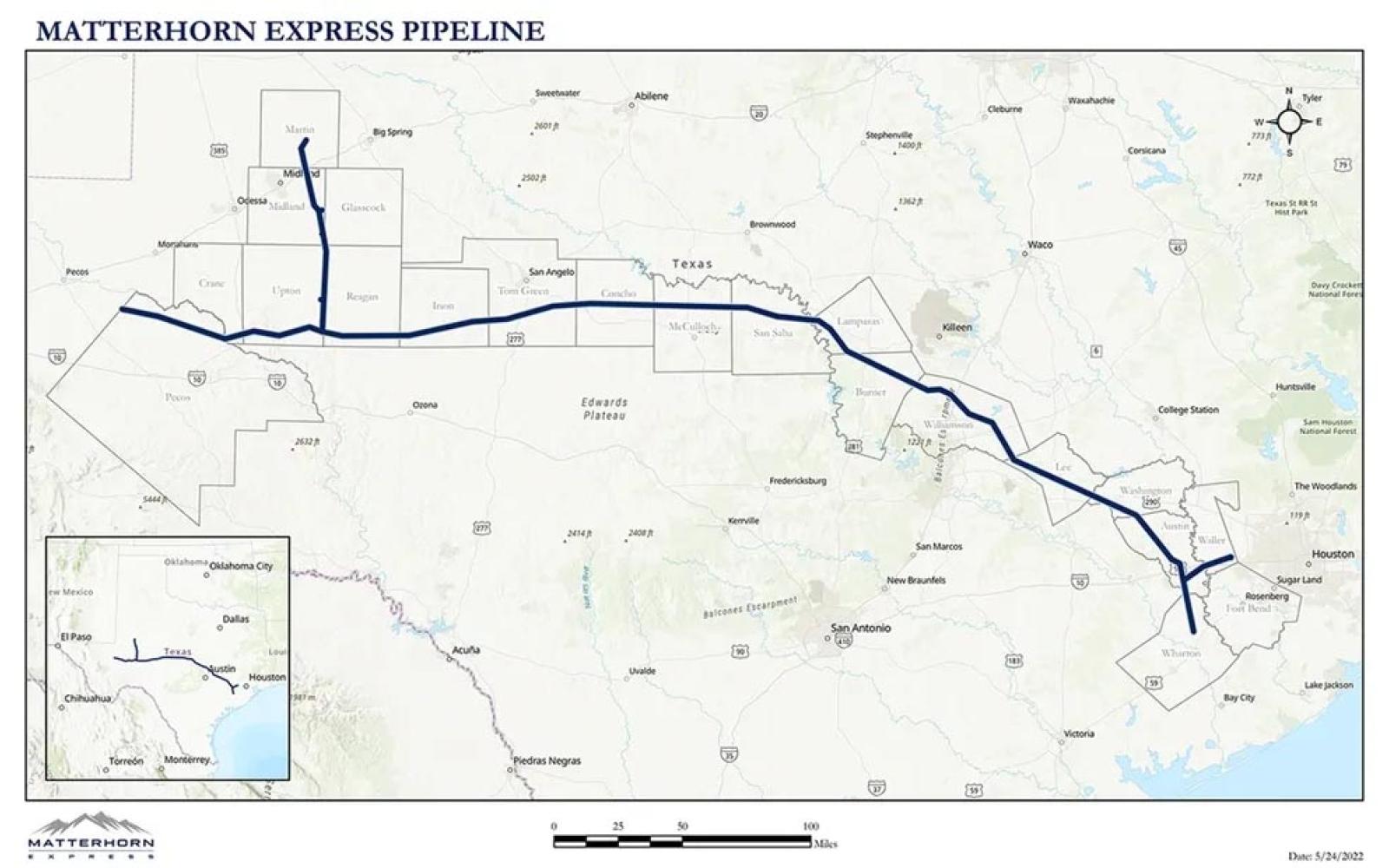 the proposed routing of the Matterhorn Express Pipeline.