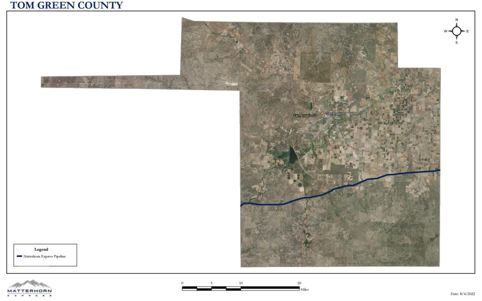 The Matterhorn Express Pipeline routing through Tom Green County.