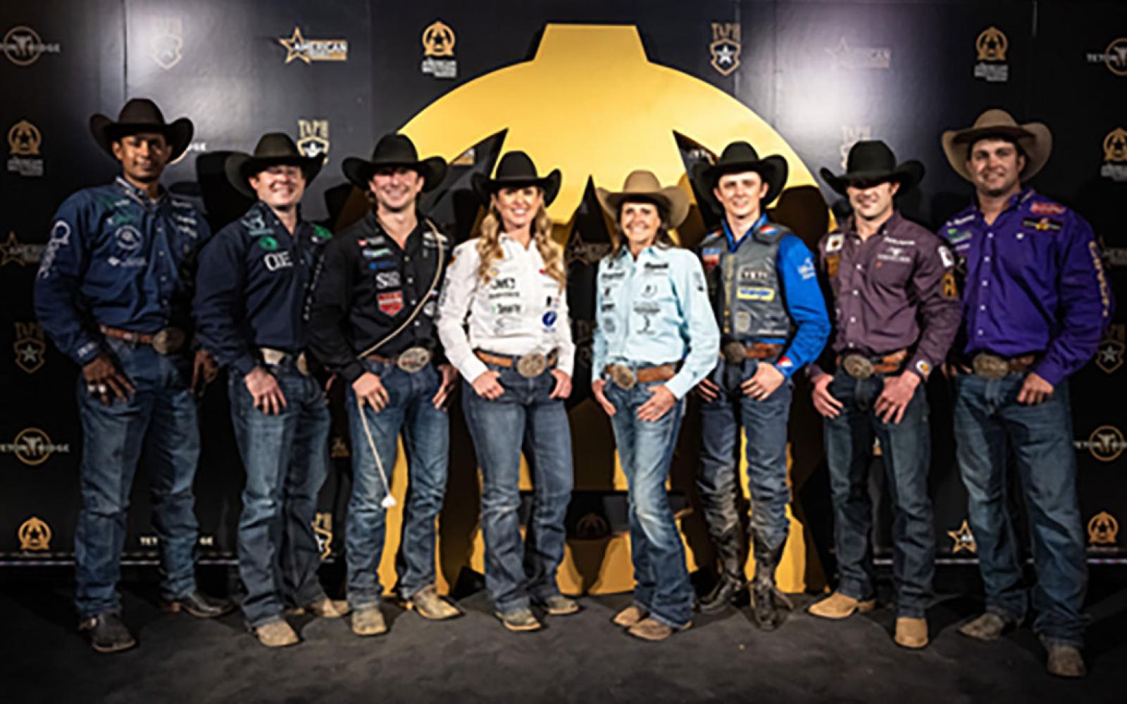 The American winners (L to R): Junior Nogueira, Kaleb Driggers, Ty Harris, Jackie Crawford, Lisa Lockhart, Stetson Wright, Kaycee Feild, Tyler Waguespack. Photo credit Michael Clark.