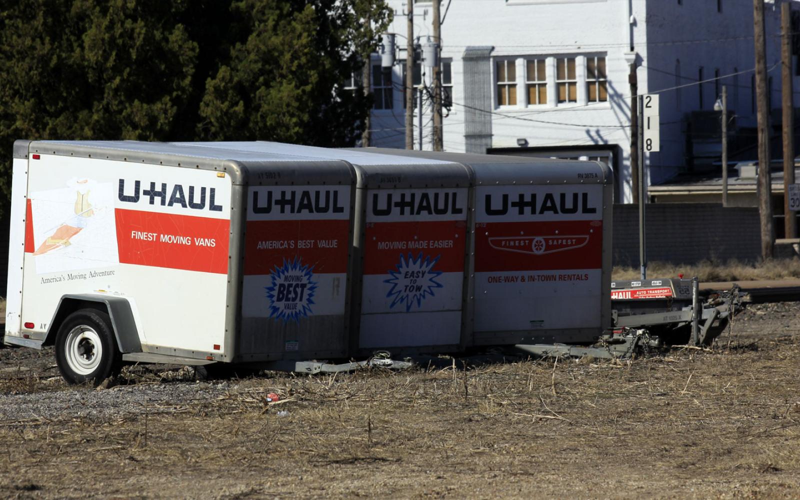 U-Haul Moving Trailer in a parking lot that's colorful in Hutchinson, Kansas USA