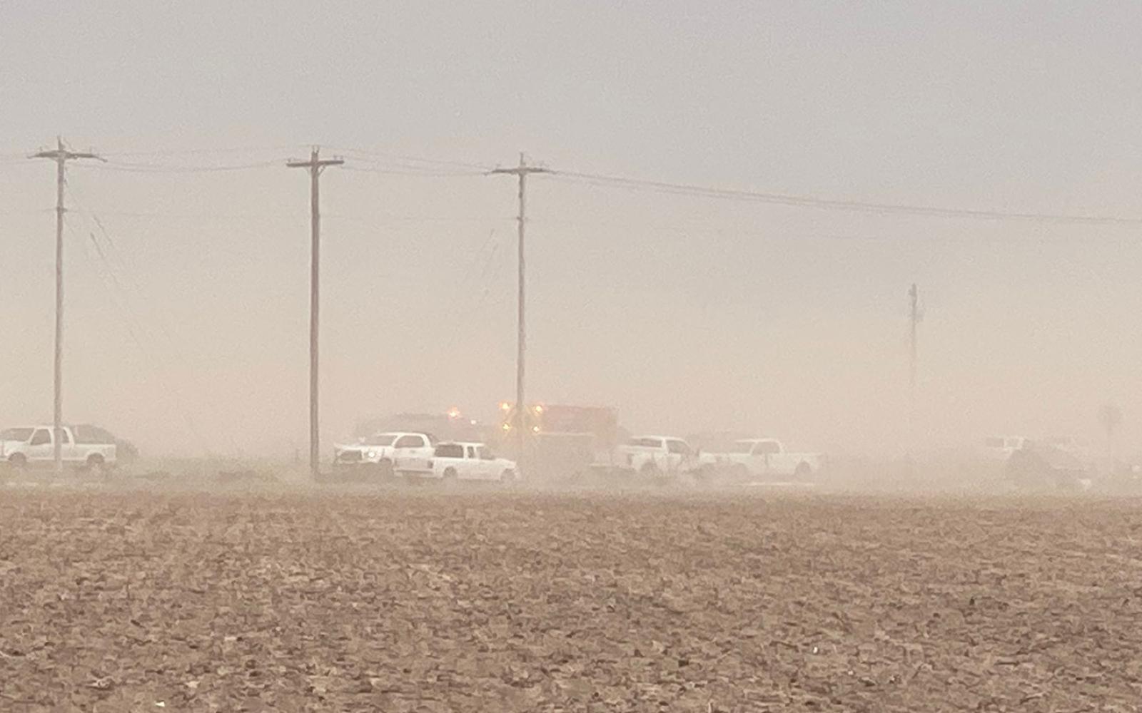 Crash scene on US 87 S during a virga dust storm on June 2, 2023.