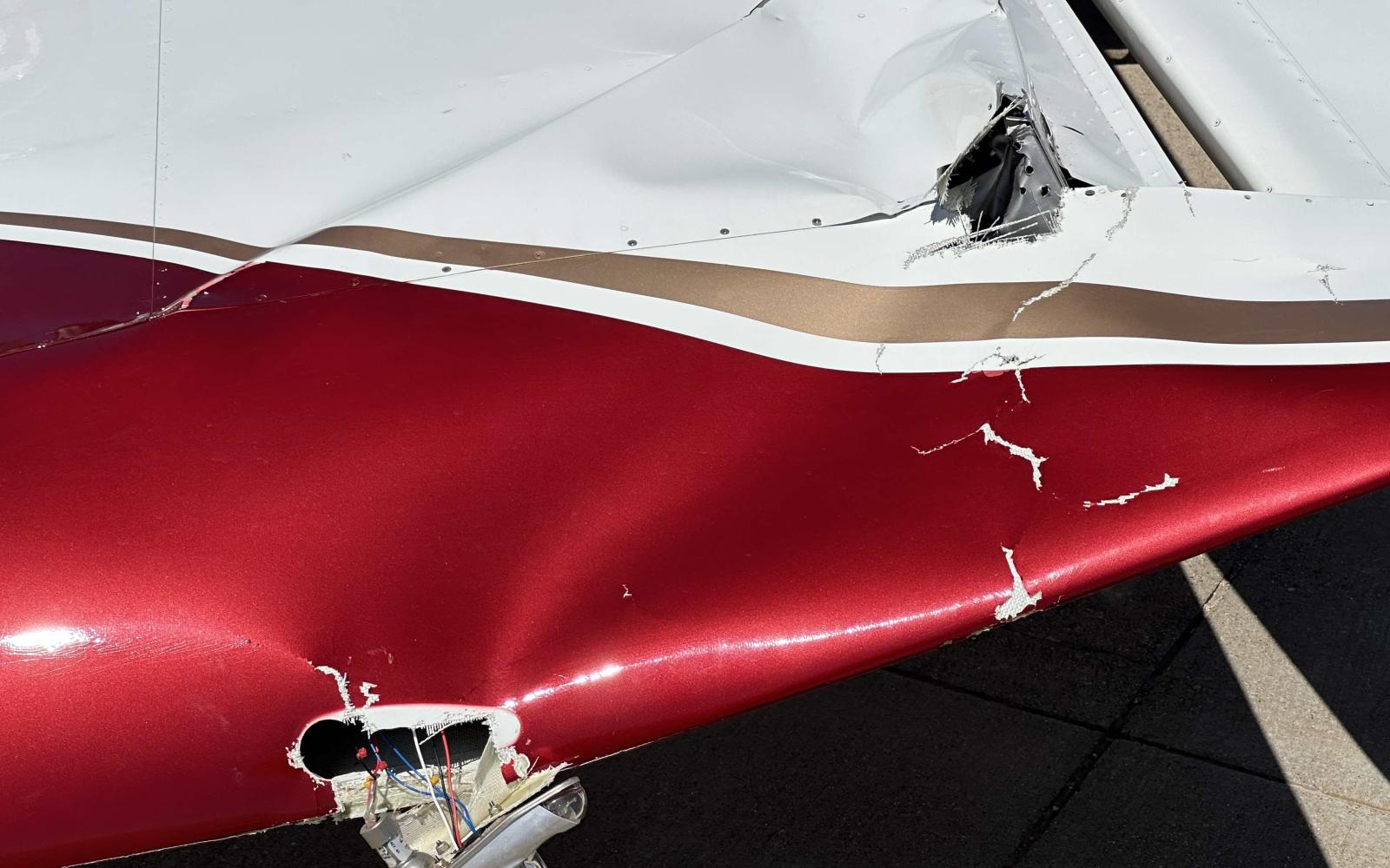 Upon inspection, it appeared that the tie-down ropes for the damaged RV-7 were small in diameter — smaller in diameter than all other turndown ropes on the field that we inspected — and the skinny ropes appeared to have snapped. 
