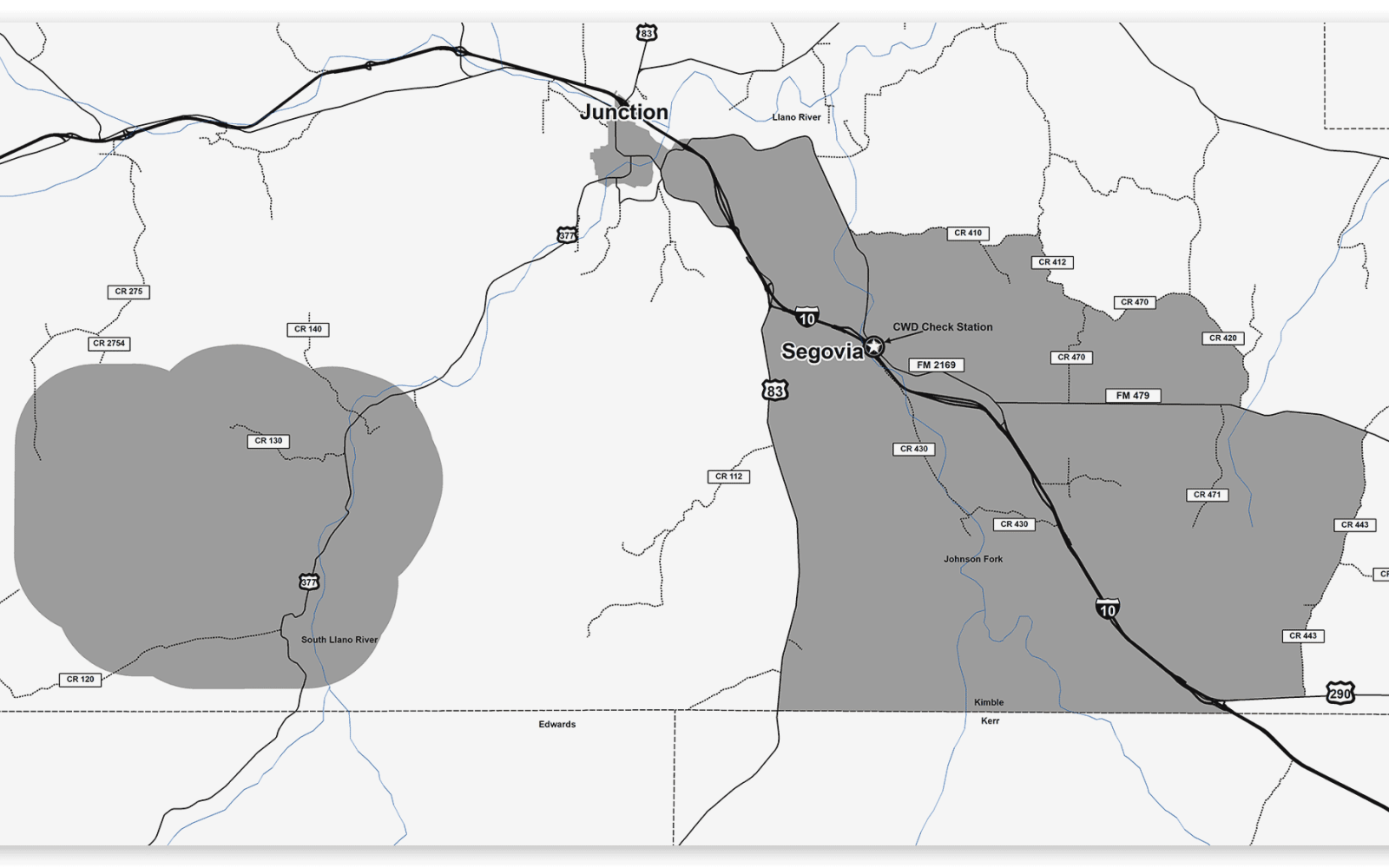 Kimble Co. CWD Surveillance Zones (Courtesy TPWD)