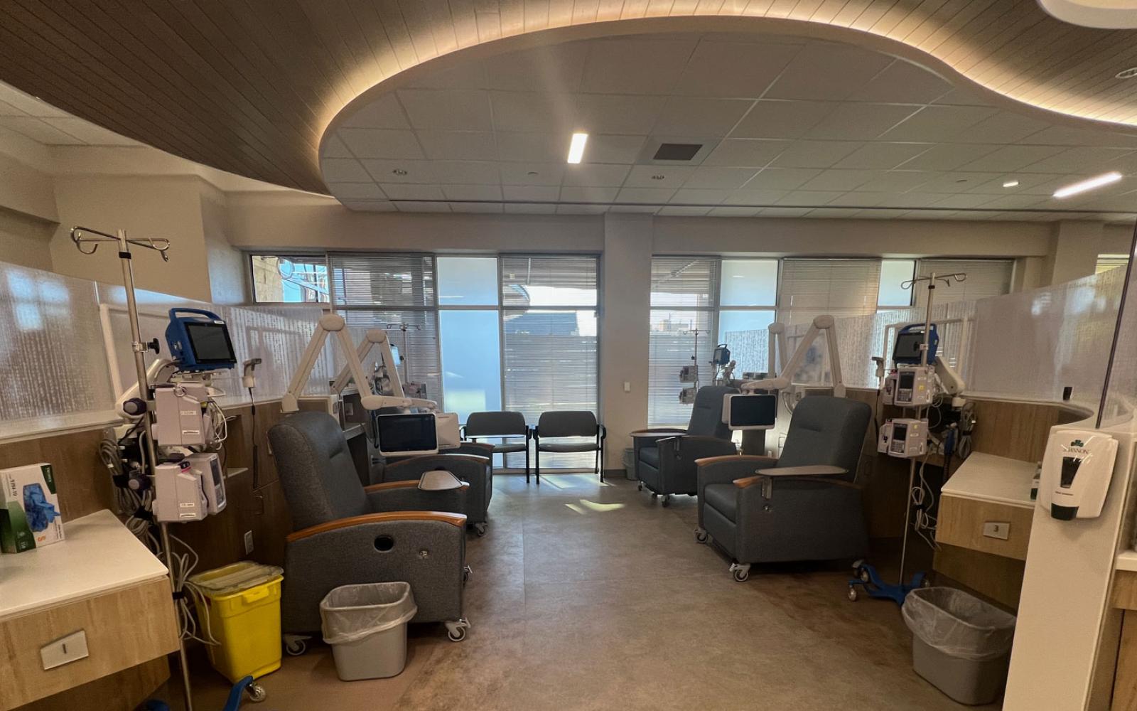 The available chemotherapy stations are double the number previously available at the older facility, increasing from 14 to 28.
