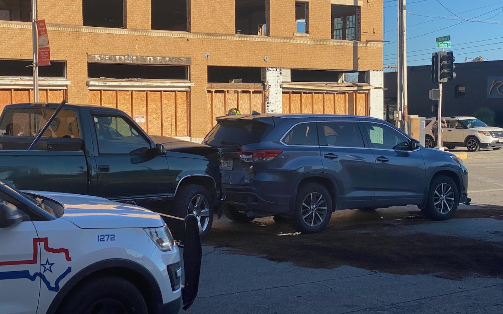 SAN ANGELO, TX — A partying man started partying too early before he headed downtown. He ended up cuffed in the back of a San Angelo Police Department cruiser after plowing his big ‘ol pickup into the back a Toyota Highlander with a mom and her little girl.