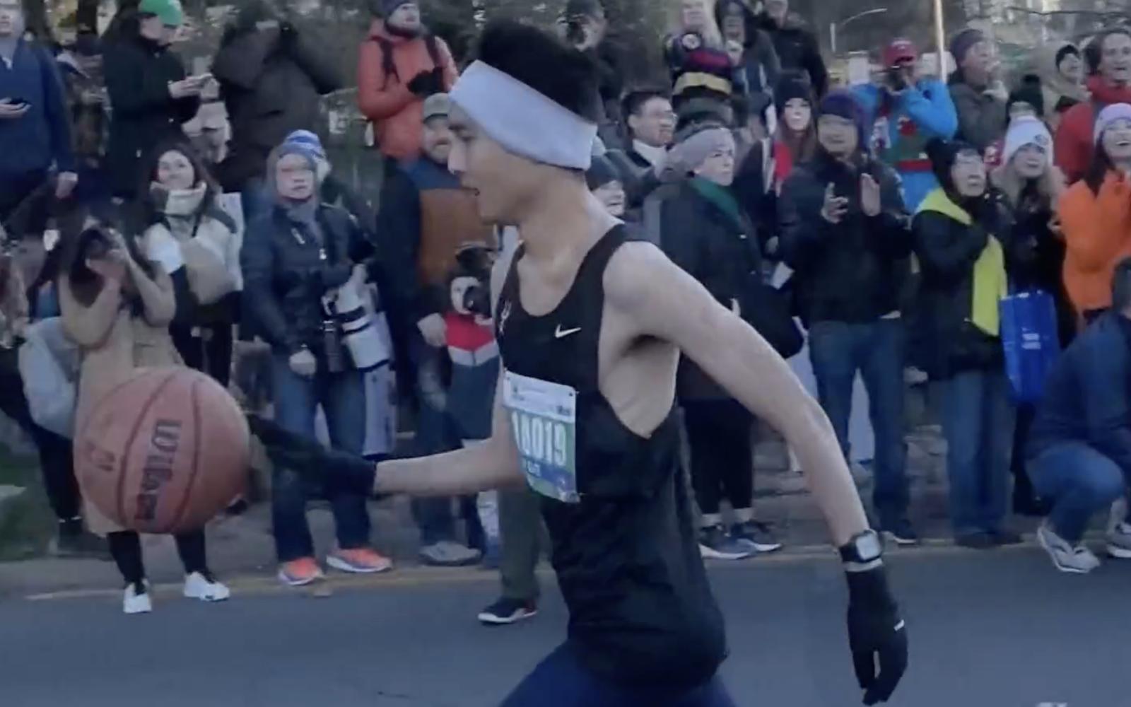 Dribbling Basketball During Austin Marathon