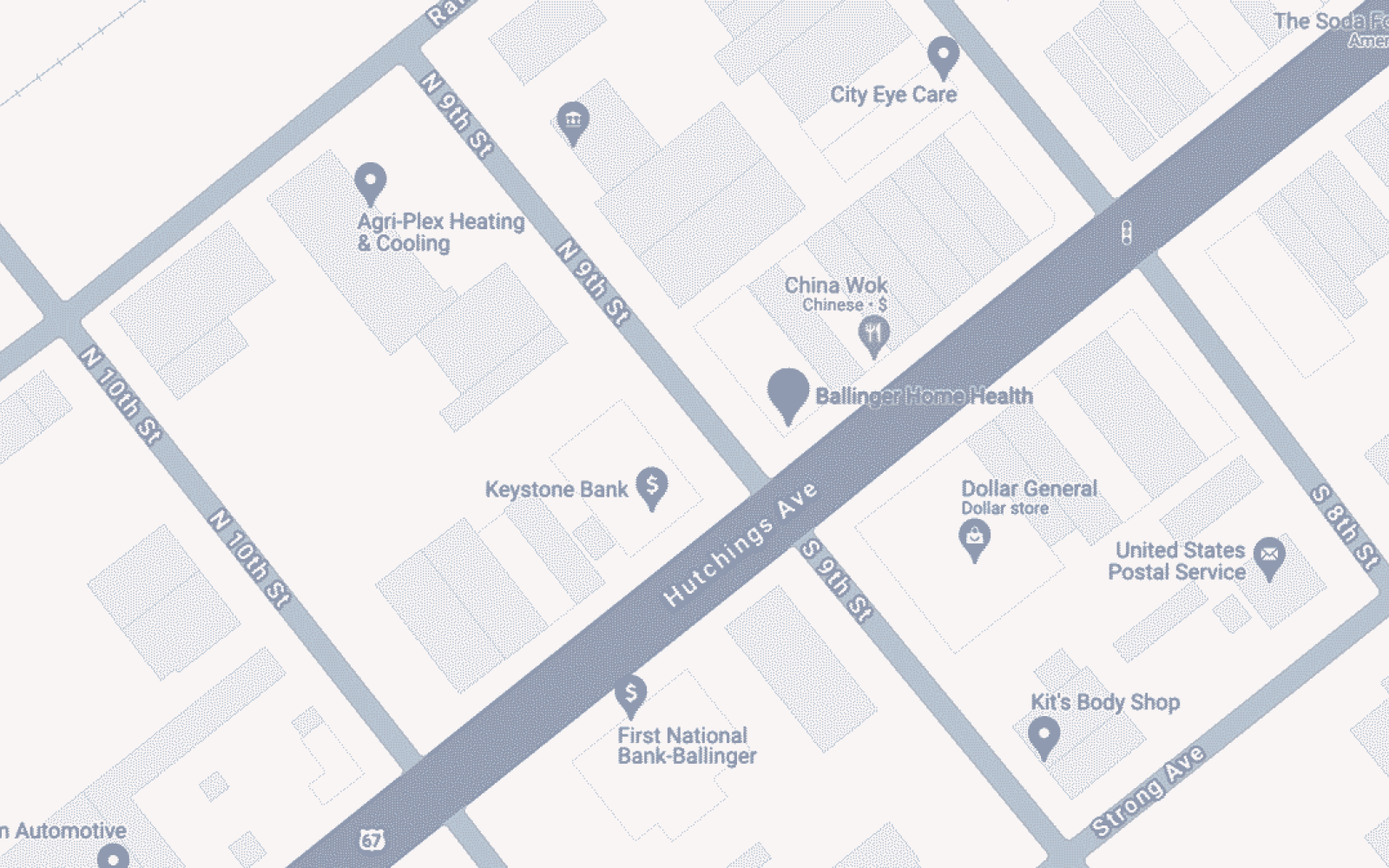 The approximate location of the fire in downtown Ballinger.