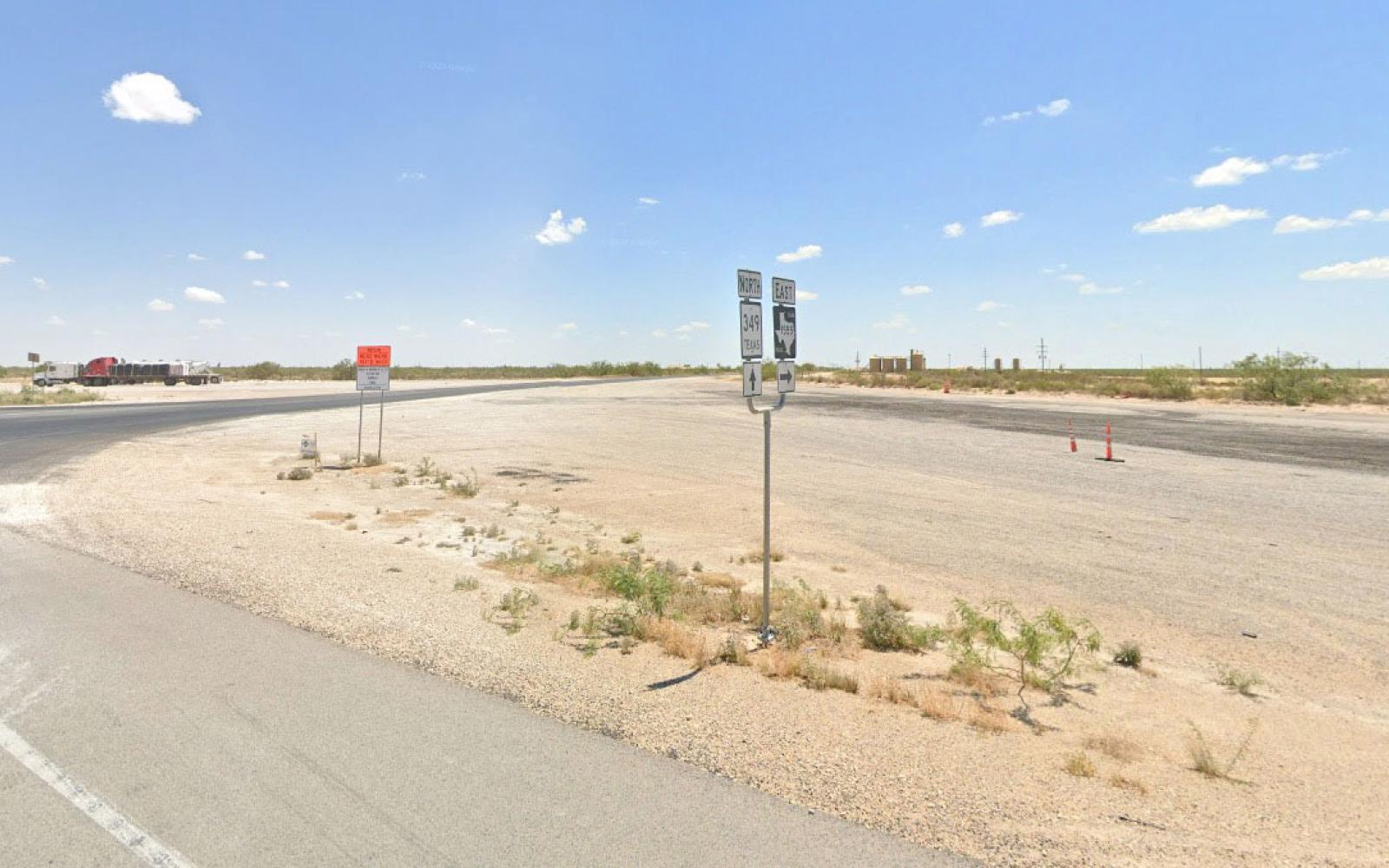 SH 349 and FM 1555 intersection on a better day. On April 1, 2024, a 30-car pile-up happened at this intersection.