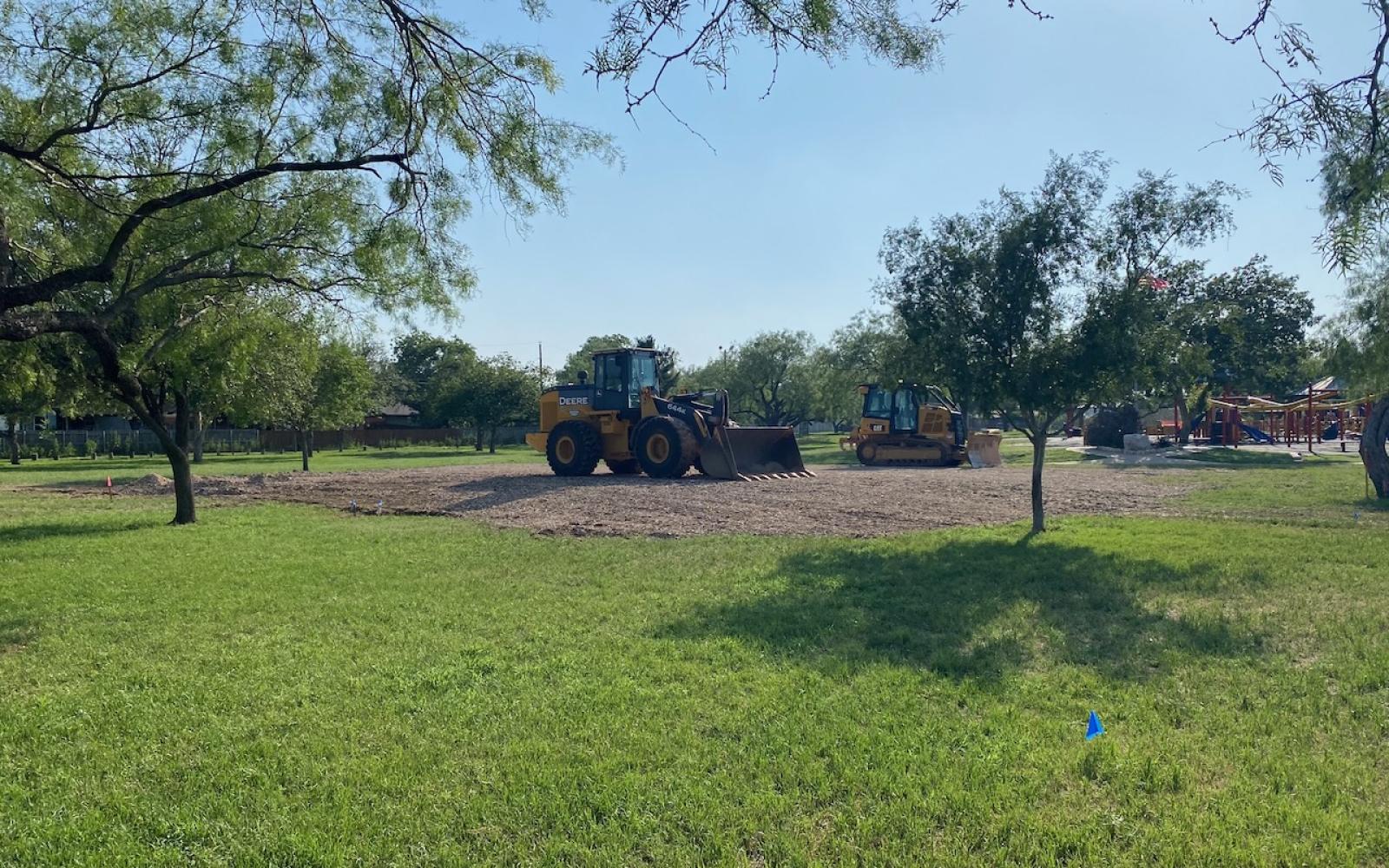 Heavy equipment in place to begin the Splash Pad construction at Unidad Park on May 26, 2024.