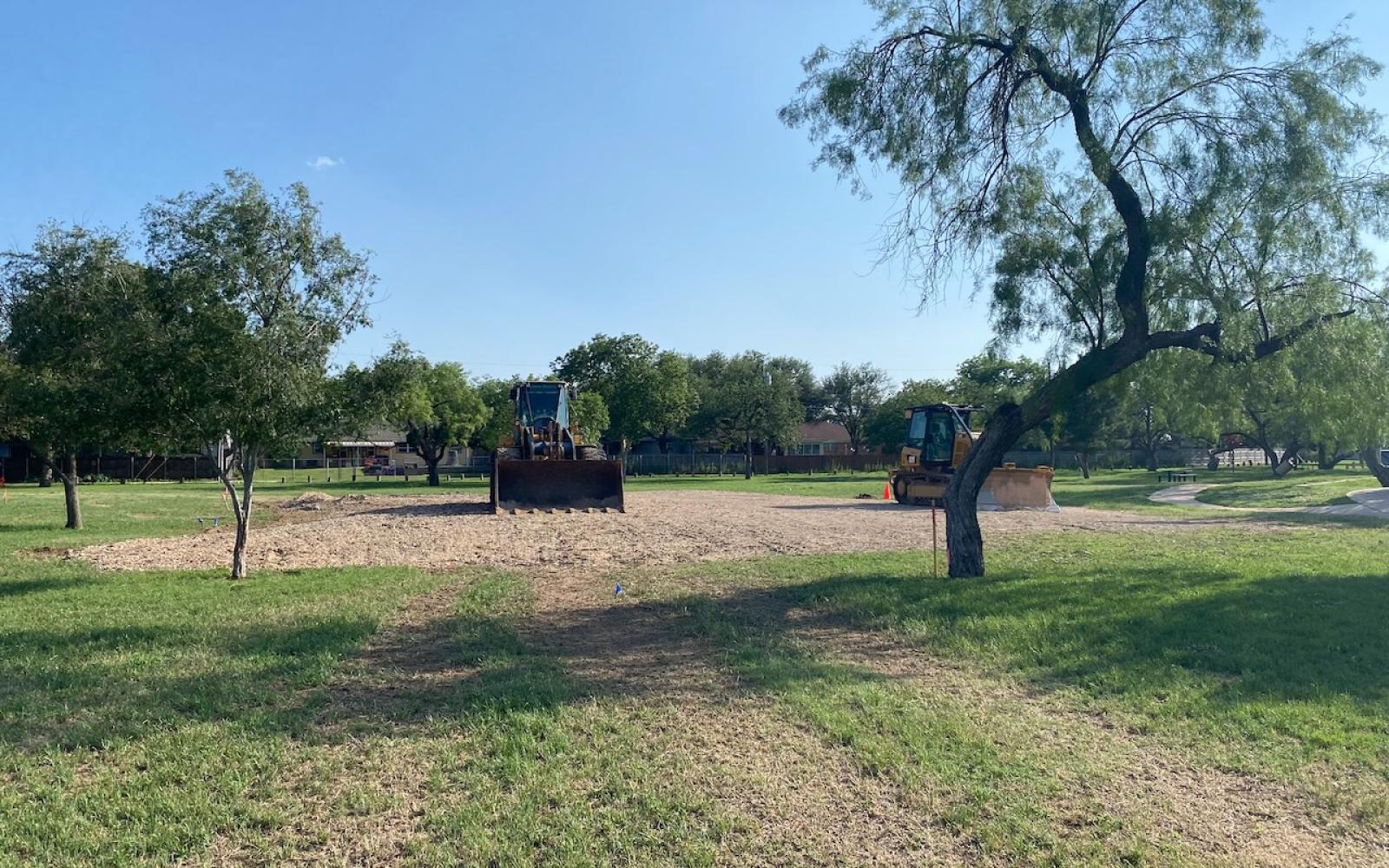 Heavy equipment in place to begin the Splash Pad construction at Unidad Park on May 26, 2024.