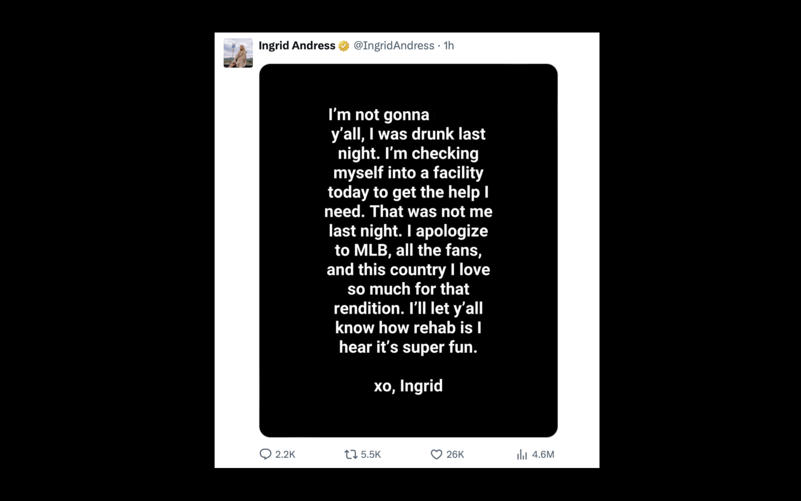 Ingrid Andress Apology