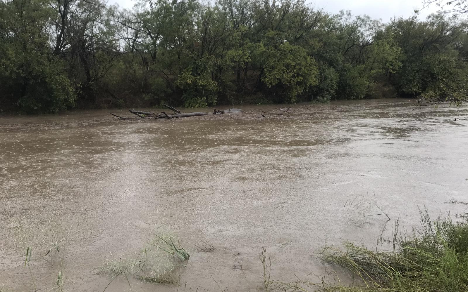 The Colorado River in Ballinger was moving quickly and carrying debris Tuesday, Sept. 3, 2024, after flooding in the area.