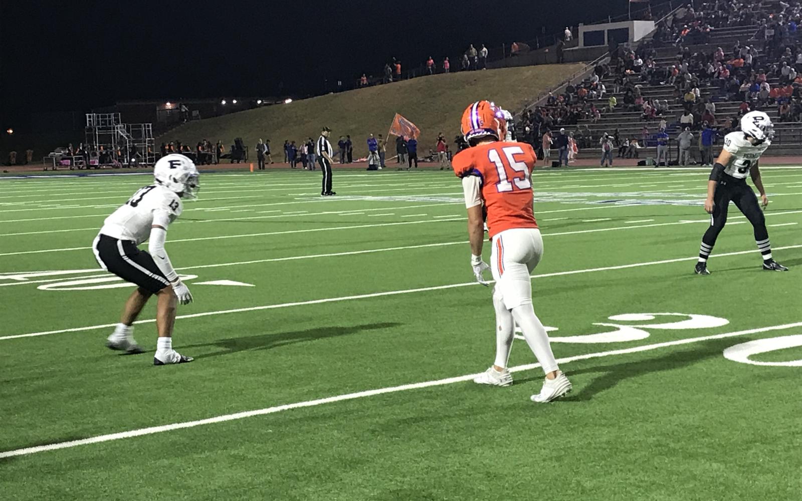 San Angelo Central wide receiver Gavin Johnson waits for the snap against Odessa Permian on Friday, Oct. 18, 2024, at San Angelo Stadium.